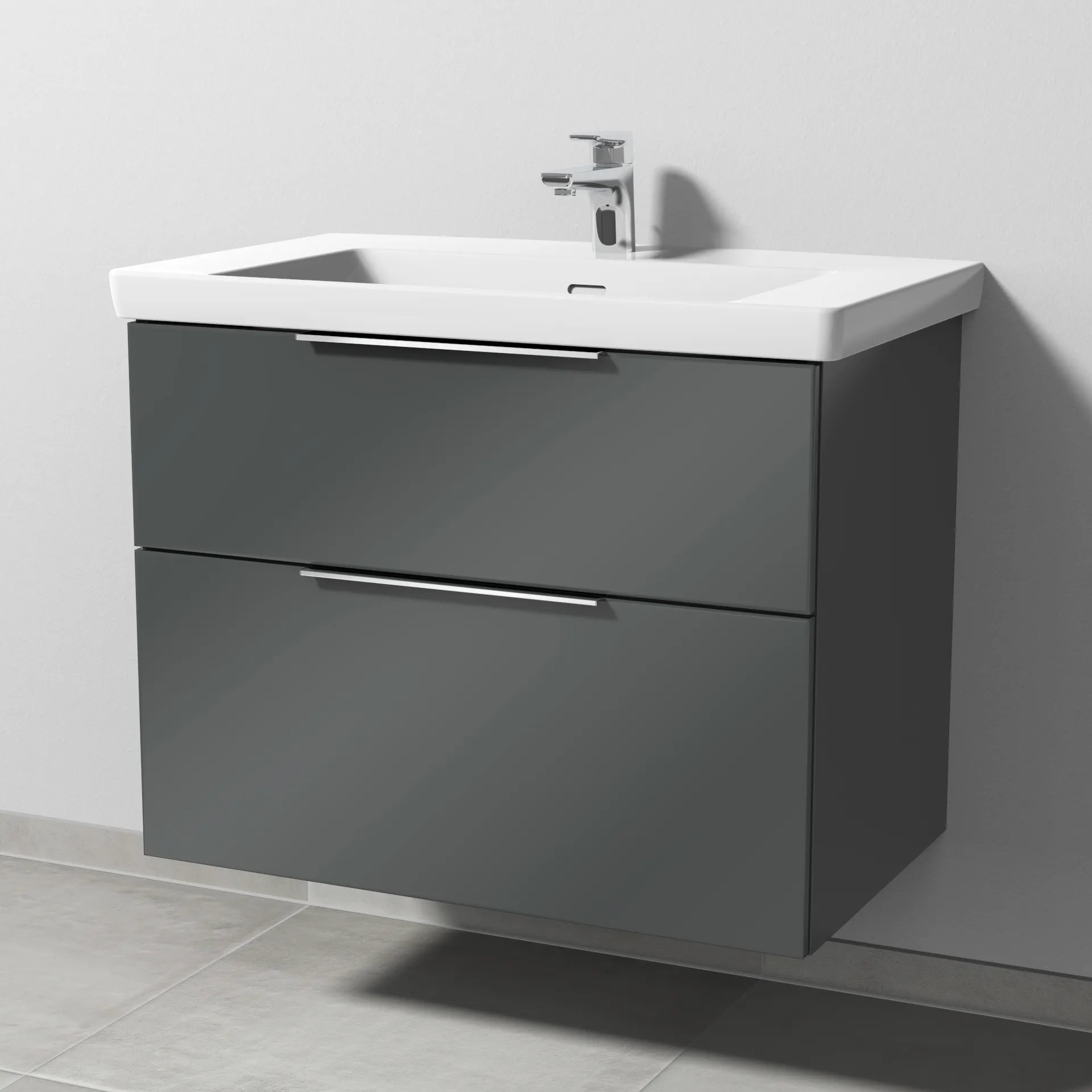 Sanipa Waschtischunterschrank „3way“ 755 × 588 × 462 mm in Anthrazit (glanz), mit Hahnlochbohrung, Becken mittig