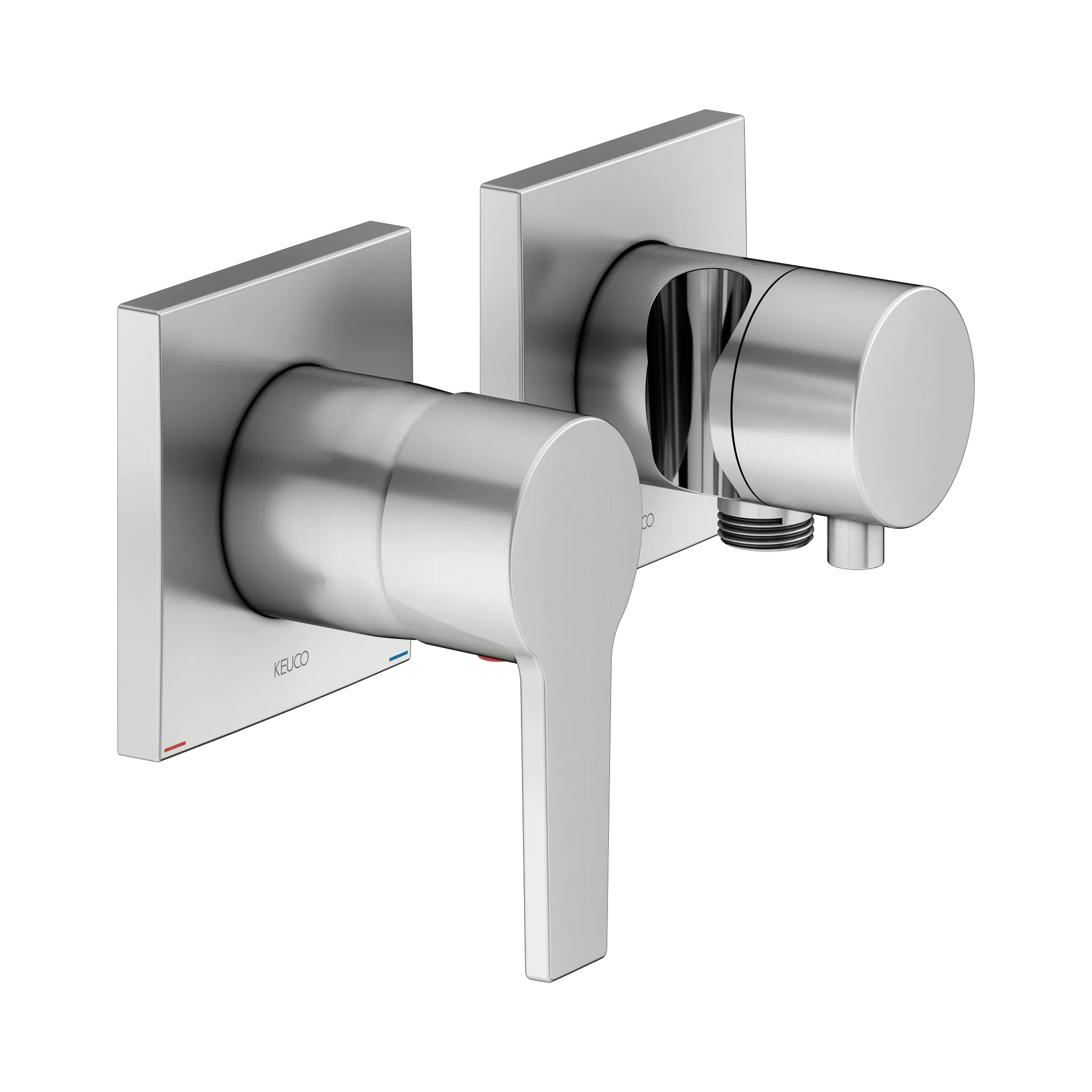 KEUCO EDITION 11 Einhebelmischer-Set Unterputz für 2 Verbraucher mit Schlauchanschluss und Brausehalter Edelstahl-finish