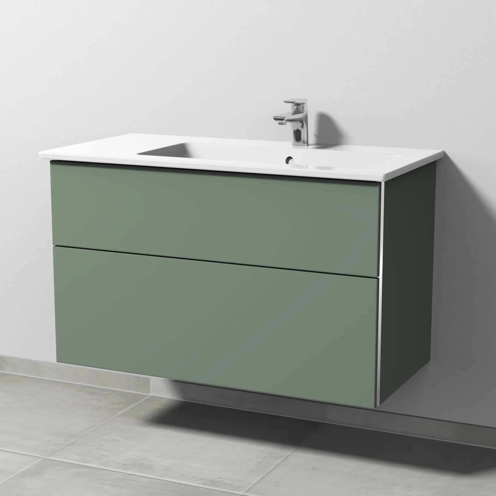 Sanipa Waschtischunterschrank „3way“ 955 × 591 × 477 mm in Soft-Green, Becken rechts Sanipa Waschtischunterschrank „3way“ 955 × 591 × 477 mm in Soft-Green, Becken rechts