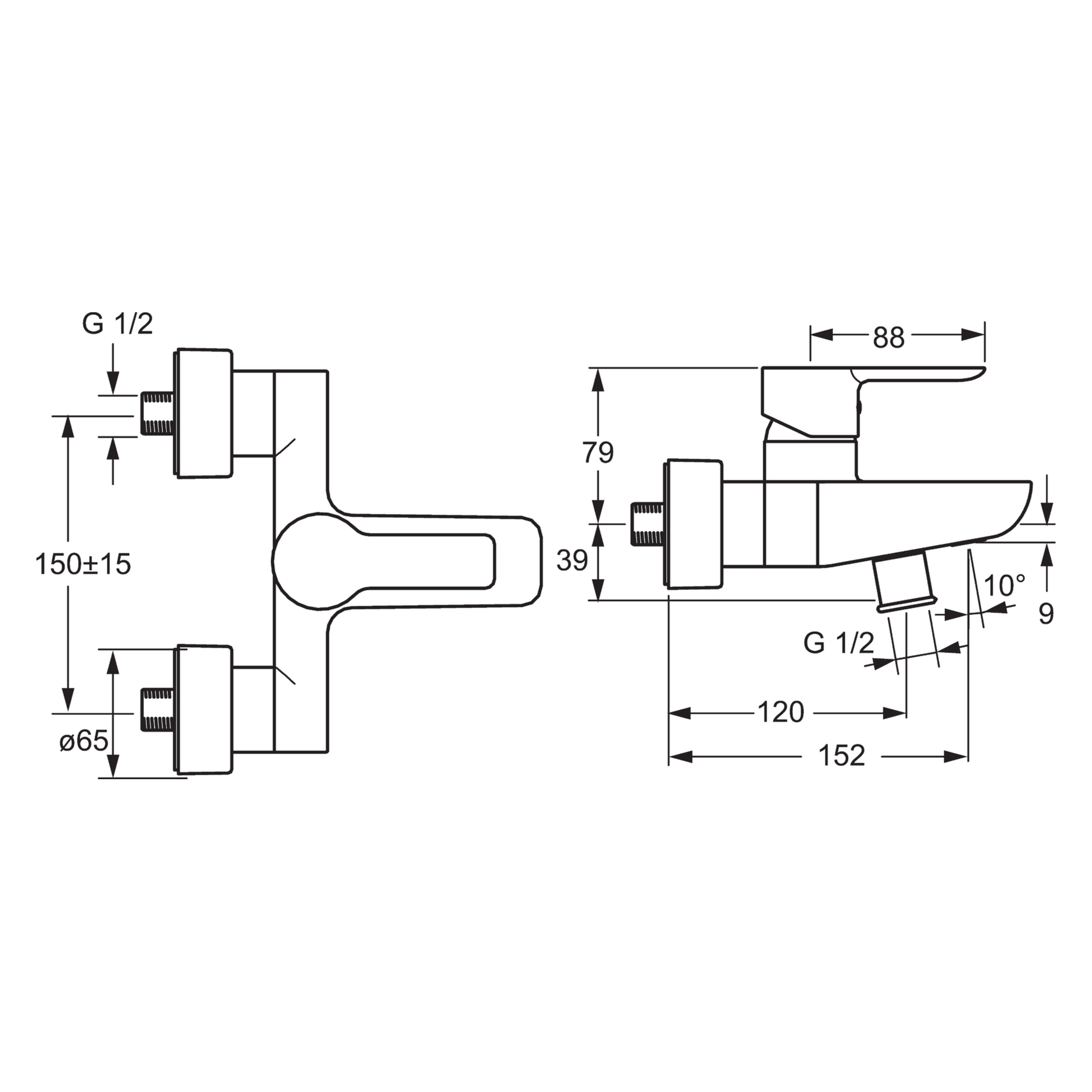 Einhand-Wannenarmatur „Ligna“ Ausladung 152 mm in Chrom Einhand-Wannenarmatur „Ligna“ Ausladung 152 mm in Chrom