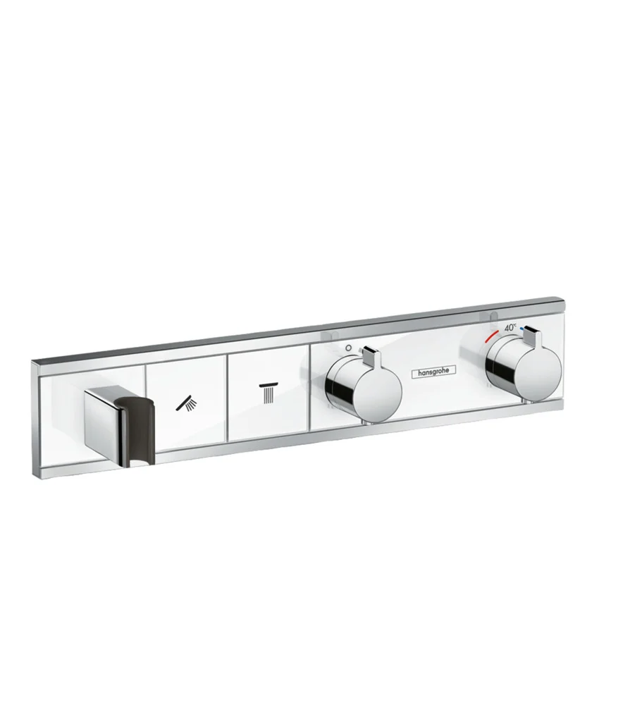 Hansgrohe RainSelect Thermostat Unterputz, 2 Verbraucher, weiß/chrom, mit Brausehalter und Handbrause