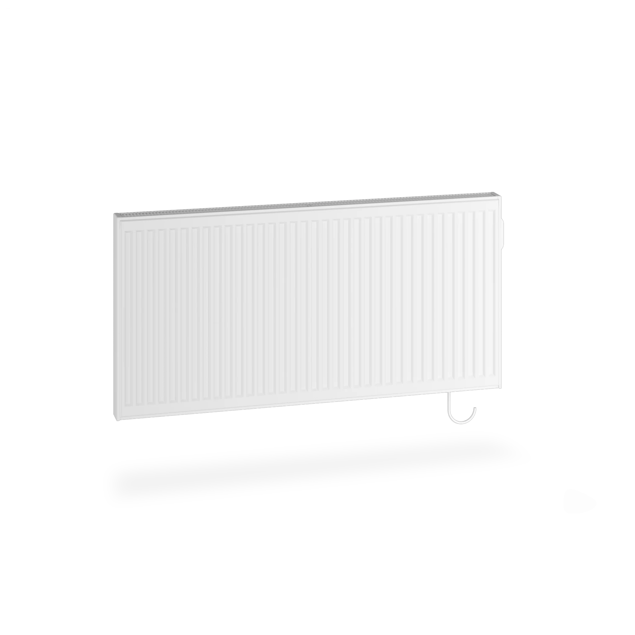 Flachheizkörper E-Panel Profil horizontal Typ 21, HxLxT: 600x1000x73 mm, Farbe: Weiß RAL 9016 seidenglanz, Ausführung: links, Reglertyp: programmierbarer Regler Elektroset: 1250 Watt, Schutzkl.: 2, Stecker: EU, Winkelkonsole lang