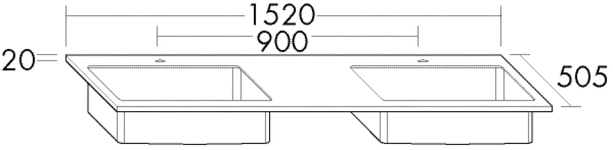 burgbad Waschbecken „rc40System“ 1560 × 545 × 60 mm, Hahnlochposition links und rechts