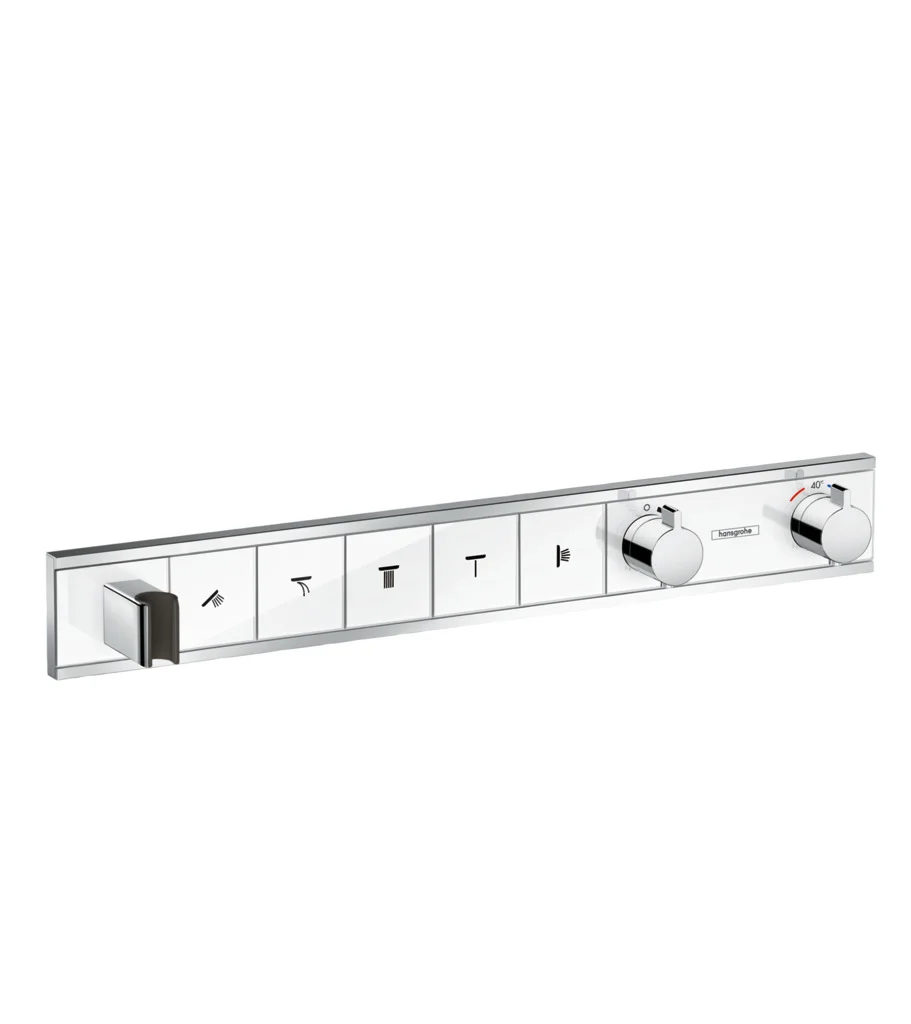 Hansgrohe RainSelect Thermostat Unterputz, 5 Verbraucher, weiß/chrom, mit integriertem Brausehalter und Tasten für Handbrause, Schwall, Rain groß, MonoRain, Seitenbrause Hansgrohe RainSelect Thermostat Unterputz, 5 Verbraucher, weiß/chrom, mit integriertem Brausehalter und Tasten für Handbrause, Schwall, Rain groß, MonoRain, Seitenbrause
