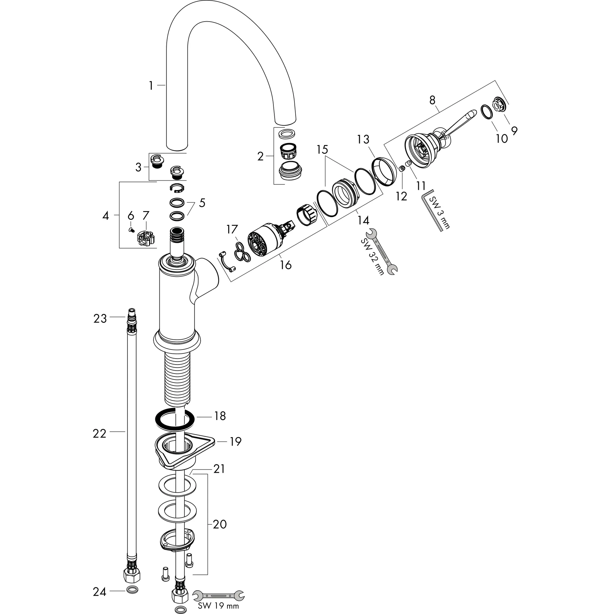 Hansgrohe AXOR Montreux Einhebel-Küchenmischer 260 mit Schwenkauslauf, Chrom Hansgrohe AXOR Montreux Einhebel-Küchenmischer 260 mit Schwenkauslauf, Chrom