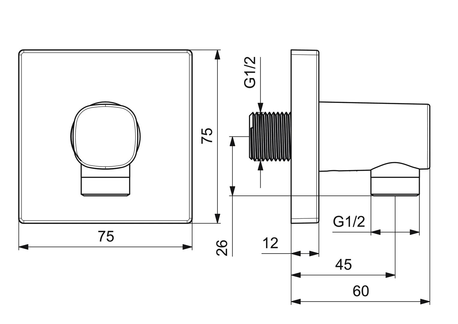 HansaLIVING Wandanschlussbogen HansaLIVING 5118 Rosette eckig G1⁄2 DN15 Chrom HansaLIVING Wandanschlussbogen HansaLIVING 5118 Rosette eckig G1⁄2 DN15 Chrom