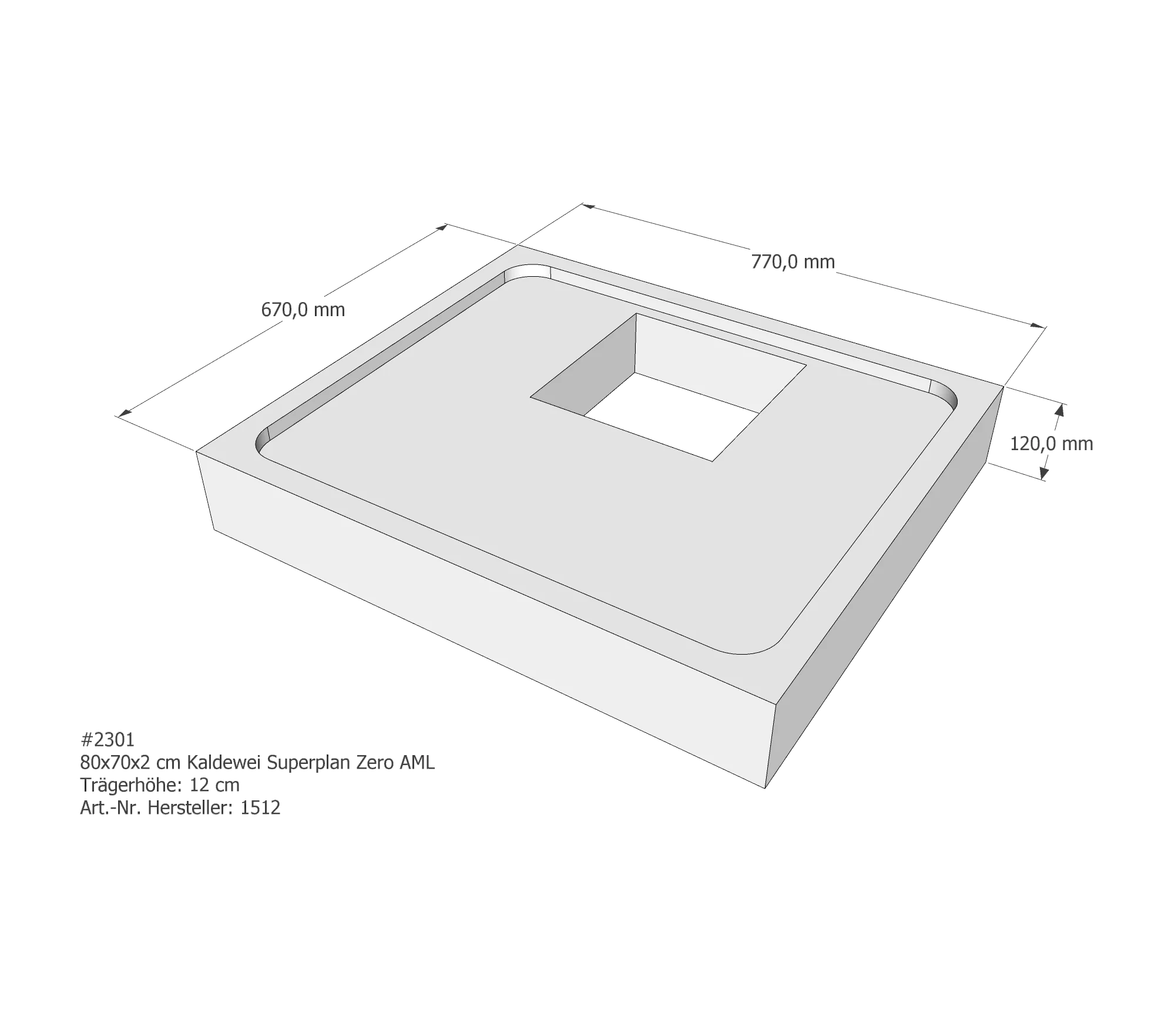 Duschwannenträger für Kaldewei Superplan Zero 80 × 70 × 2 cm