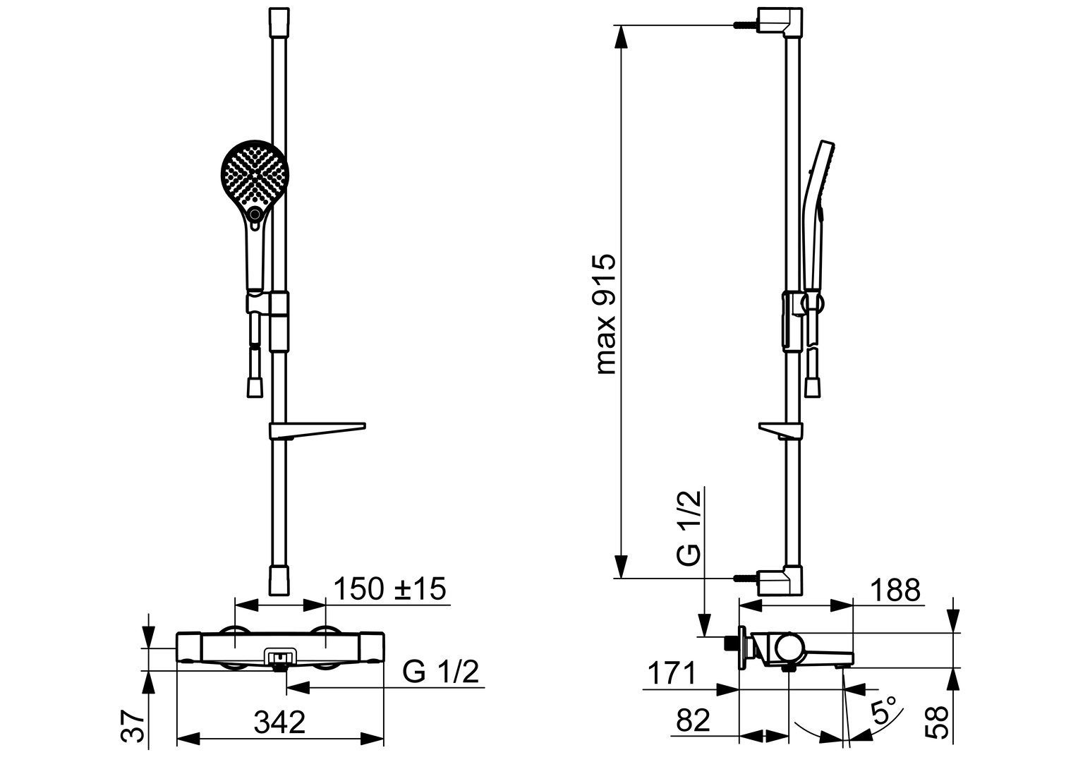 Wanne und Brause Armatur mit Brausestangengarnitur OPTIMA 4837 Chrom