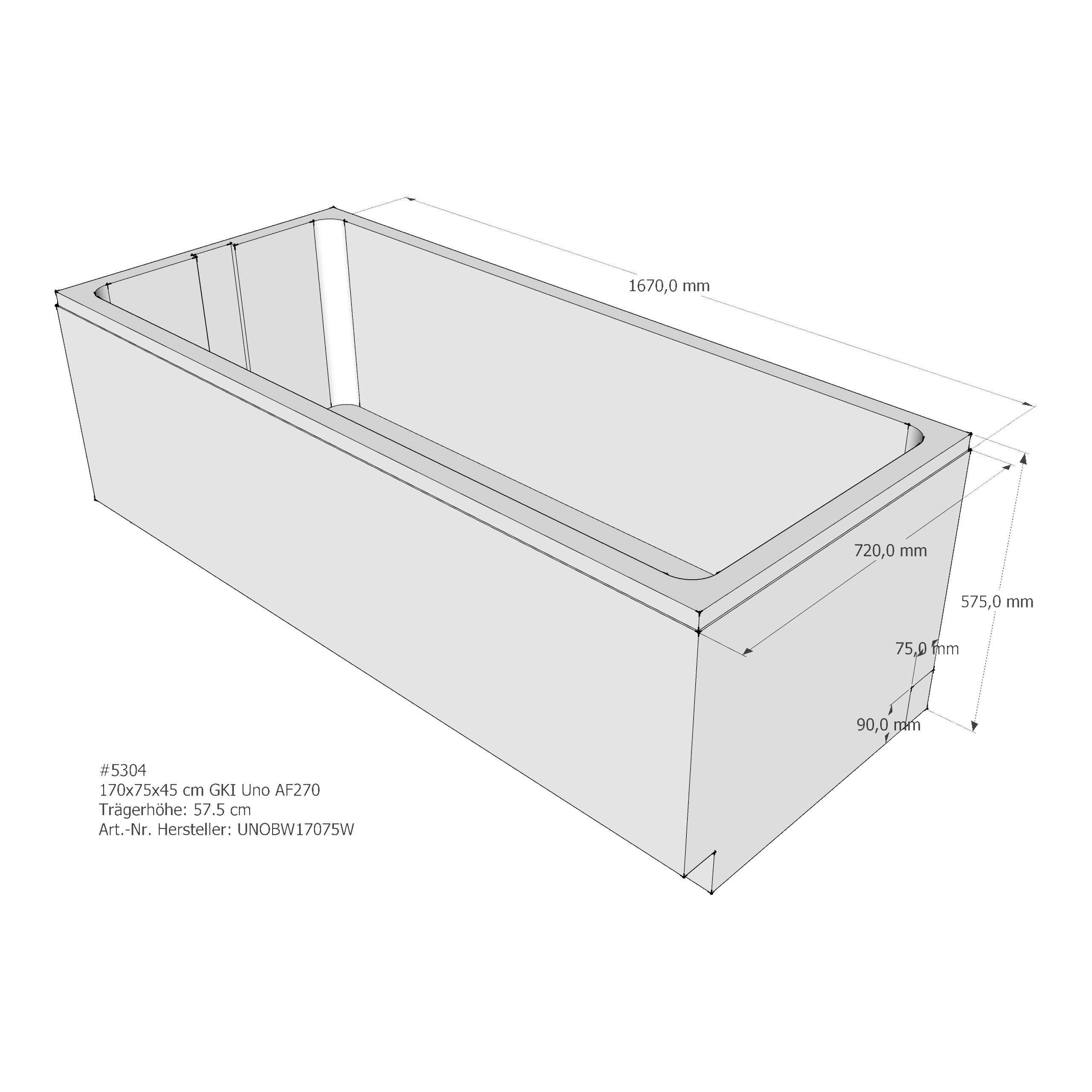 Duschwannenträger für GKI Uno 170 × 75 × 45 cm Duschwannenträger für GKI Uno 170 × 75 × 45 cm