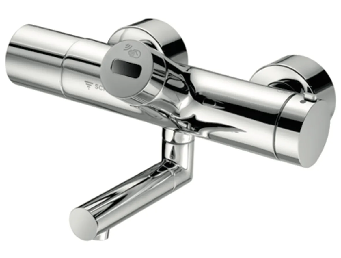 Aufputz-Waschtisch-Armatur VITUS VW-E-T, Mischwasser, Thermostat, Infrarot, 2 RFV, Batteriefach, 2x DN 15 G 1/2 AG, SWS Bus-Extender VITUS BE-FV, Ausladung bis Mitte Strahlregler: 270 mm, chrom Aufputz-Waschtisch-Armatur VITUS VW-E-T, Mischwasser, Thermostat, Infrarot, 2 RFV, Batteriefach, 2x DN 15 G 1/2 AG, SWS Bus-Extender VITUS BE-FV, Ausladung bis Mitte Strahlregler: 270 mm, chrom