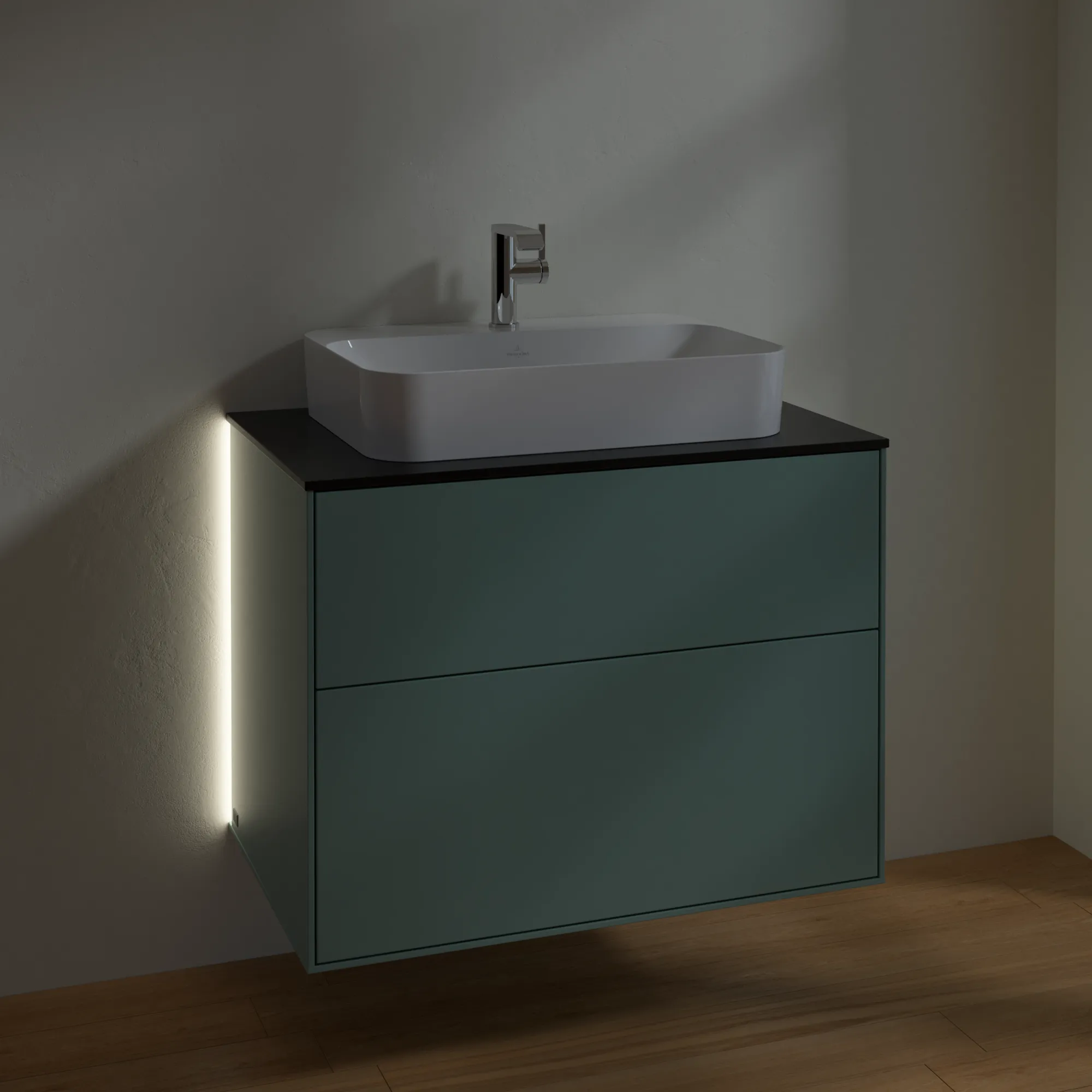 Villeroy & Boch Finion Waschbeckenunterschrank G34 800x603x501mm Olive Matt Lacquer / Glass Black Matt