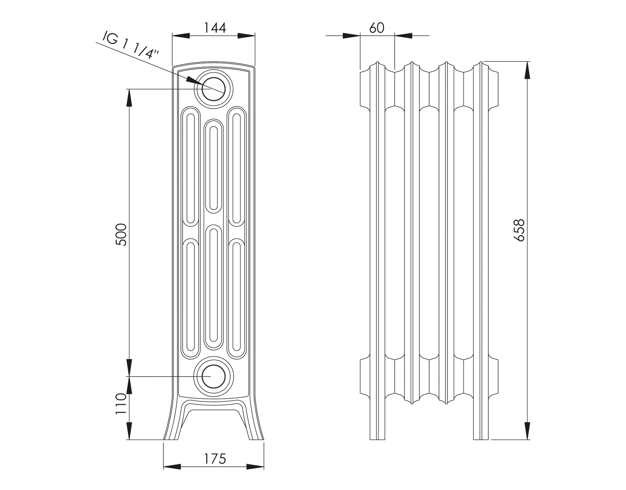 ASW Gussradiator 15 Glieder Nabenabstand 500 mm „Stockholm“ 90 × 65,8 × 14,4 cm