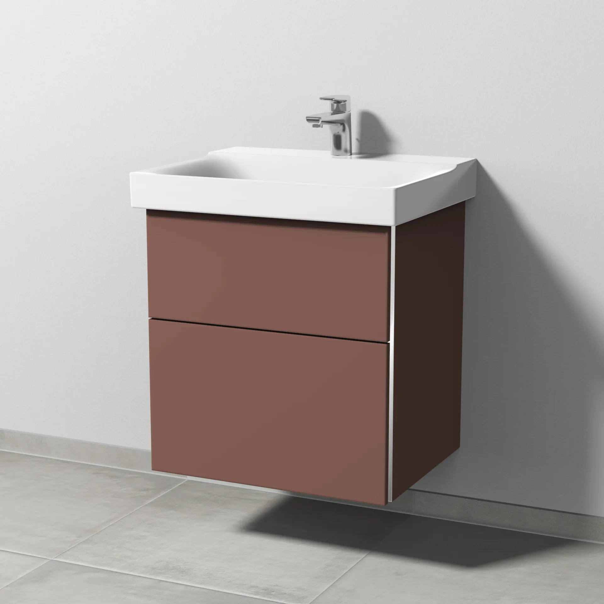 Sanipa Waschtischunterschrank „3way“ passend zu Keramik-Waschtische Xeno2 von Geberit 550 × 593 × 452 mm in Wine-Red, Becken mittig