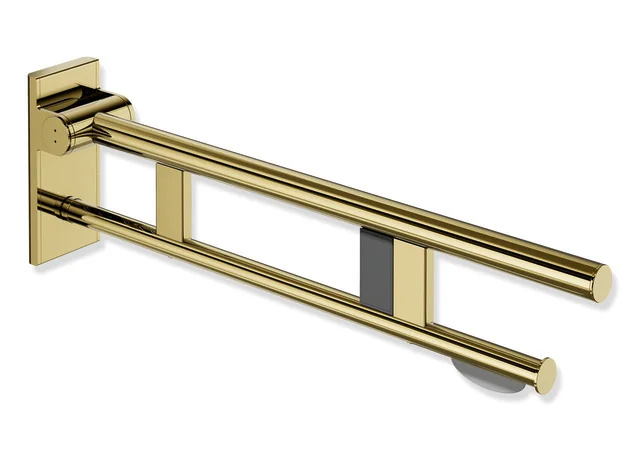 HEWI System 900 - Mobiler Stützklappgriff Duo, Edelstahl PVD gold glänzend, Ausladung 700 mm, mit WC-Papierhalter und Funk-Spülauslösung, rechts HEWI System 900 - Mobiler Stützklappgriff Duo, Edelstahl PVD gold glänzend, Ausladung 700 mm, mit WC-Papierhalter und Funk-Spülauslösung, rechts
