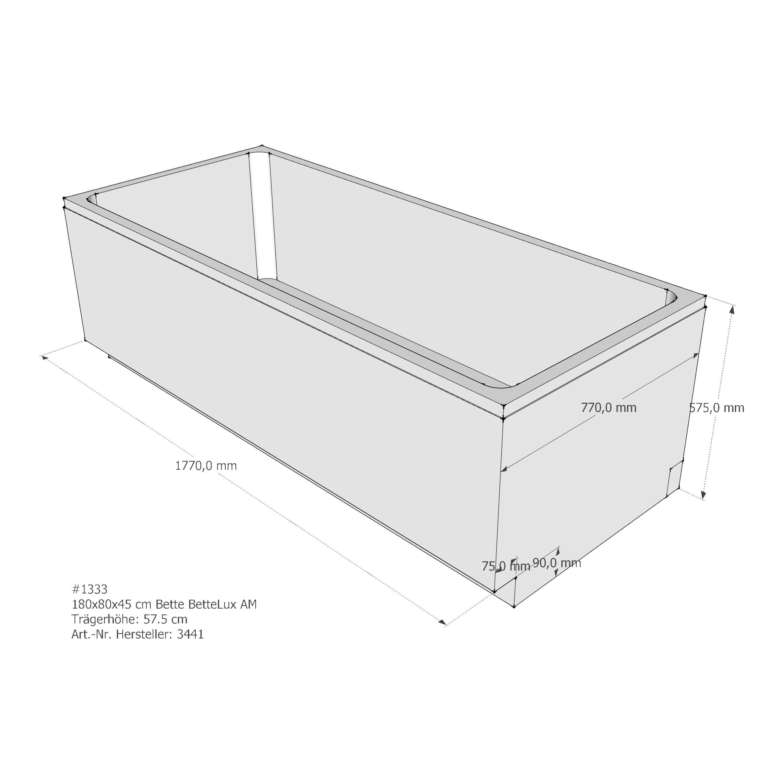 Badewannenträger für Bette BetteLux 180 × 80 × 45 cm
