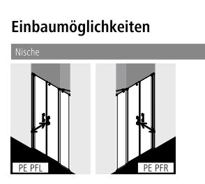 Kermi Pendeltür mit Pendeltür mit Festfeld links für Nische und Ecke „PEGA“ Glas Klar, BV: 1050 - 1100 mm GAK: 1050 - 1075 mm WE: 1050 - 1100 mm H: 1850 mm