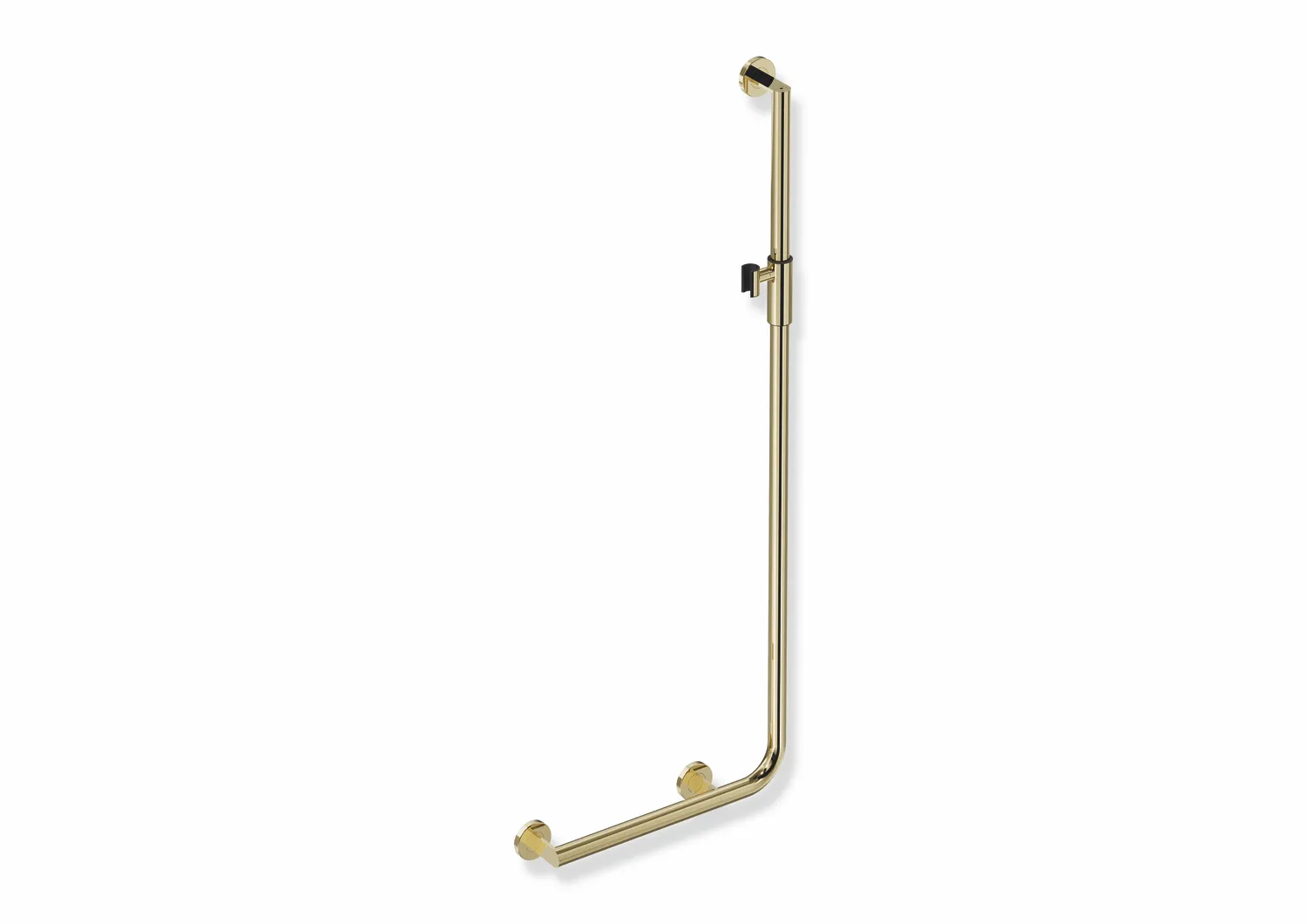 Winkelgriff mit Brausehalter, Edelstahl, PVD, waagerechte Länge 450 mm, senkrechte Länge 1250 mm, D: 32 mm, Ausführung links, mit magnetischem Brausehalter, in Farbe CK (Messing glänzend) Winkelgriff mit Brausehalter, Edelstahl, PVD, waagerechte Länge 450 mm, senkrechte Länge 1250 mm, D: 32 mm, Ausführung links, mit magnetischem Brausehalter, in Farbe CK (Messing glänzend)