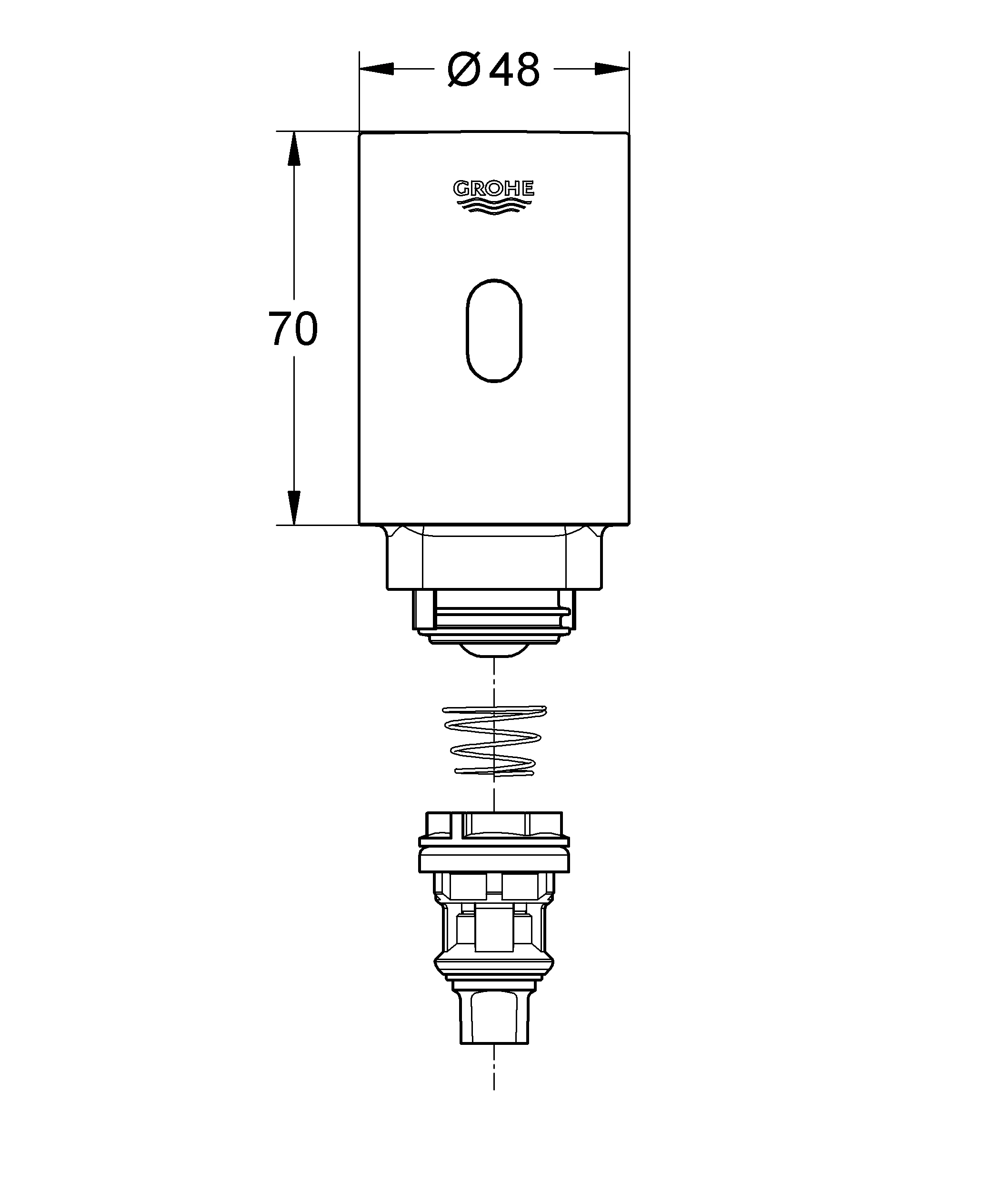 Umrüsteinheit Tectron 37427, DN15, für Urinal-Spüler 37 021 und Varianten, 6 V Lithium-Batterie, Typ CR-P2, chrom