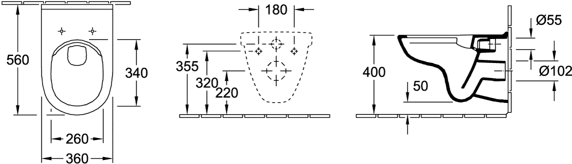 Villeroy & Boch O.novo Tiefspül-WC spülrandlos 360x560mm Oval wandhängend Weiß Alpin Villeroy & Boch O.novo Tiefspül-WC spülrandlos 360x560mm Oval wandhängend Weiß Alpin