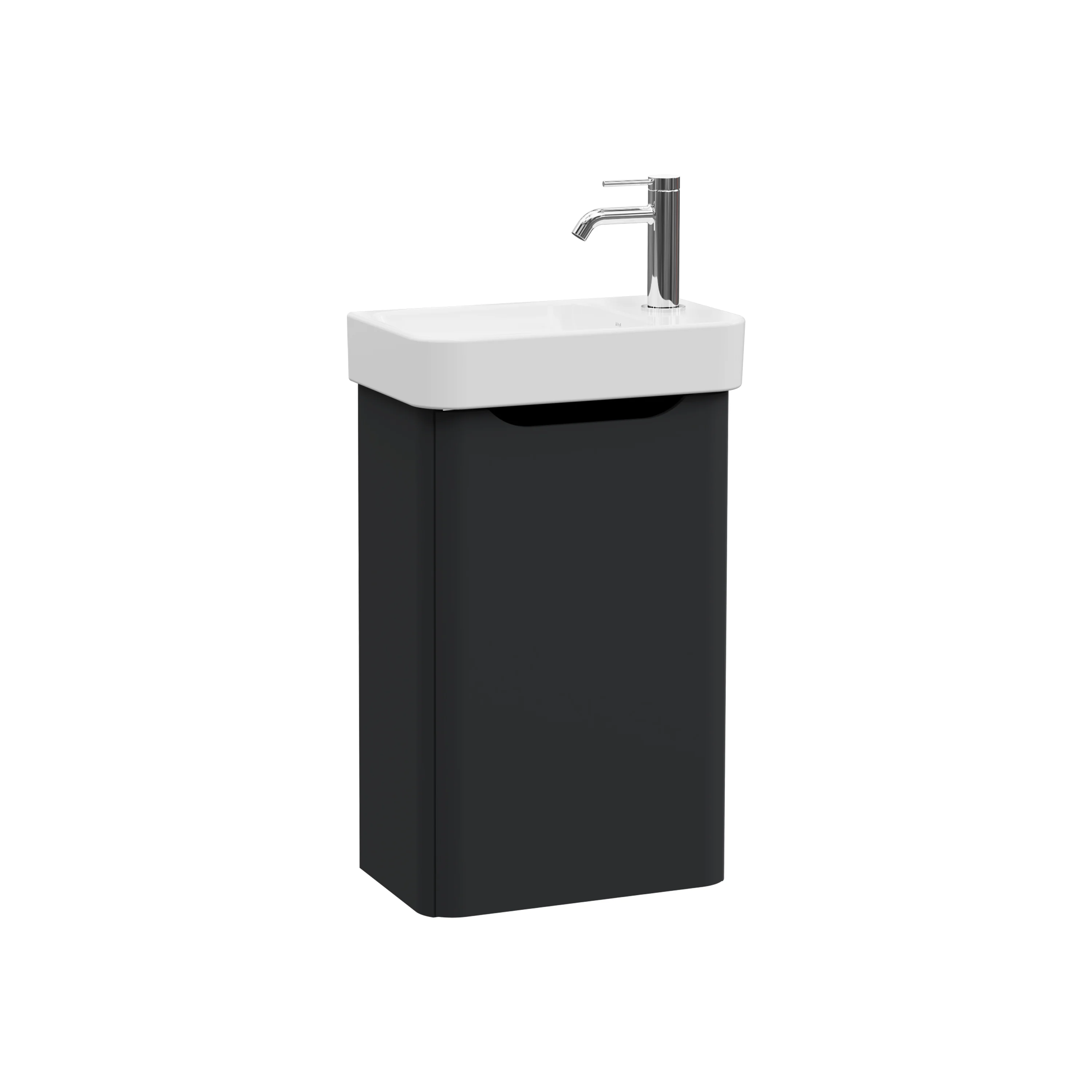 New Integra Round Set Handwaschbecken mit Unterschrank 1 Tür Türanschlag rechts 45 x 28 x 74 cm Weiß Hochglanz/Graphit Matt New Integra Round Set Handwaschbecken mit Unterschrank 1 Tür Türanschlag rechts 45 x 28 x 74 cm Weiß Hochglanz/Graphit Matt