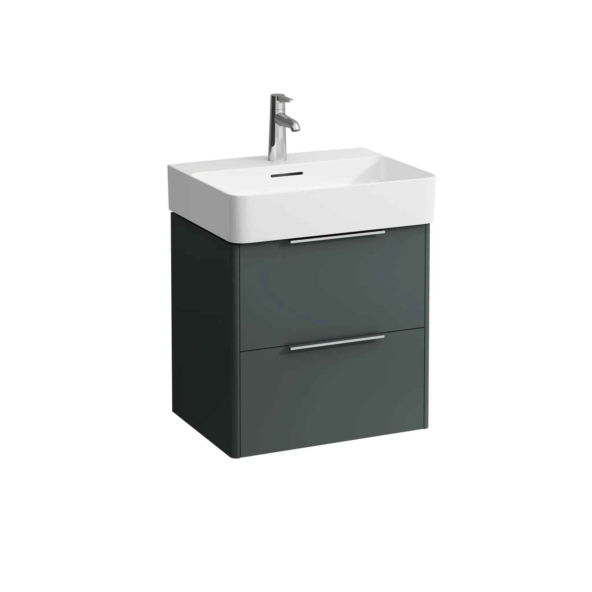 Waschtischunterbau BASE für VAL 391x533x515 2 Schubladen mit Griff aluminium eloxiert für Waschtisch H810282 weiß matt