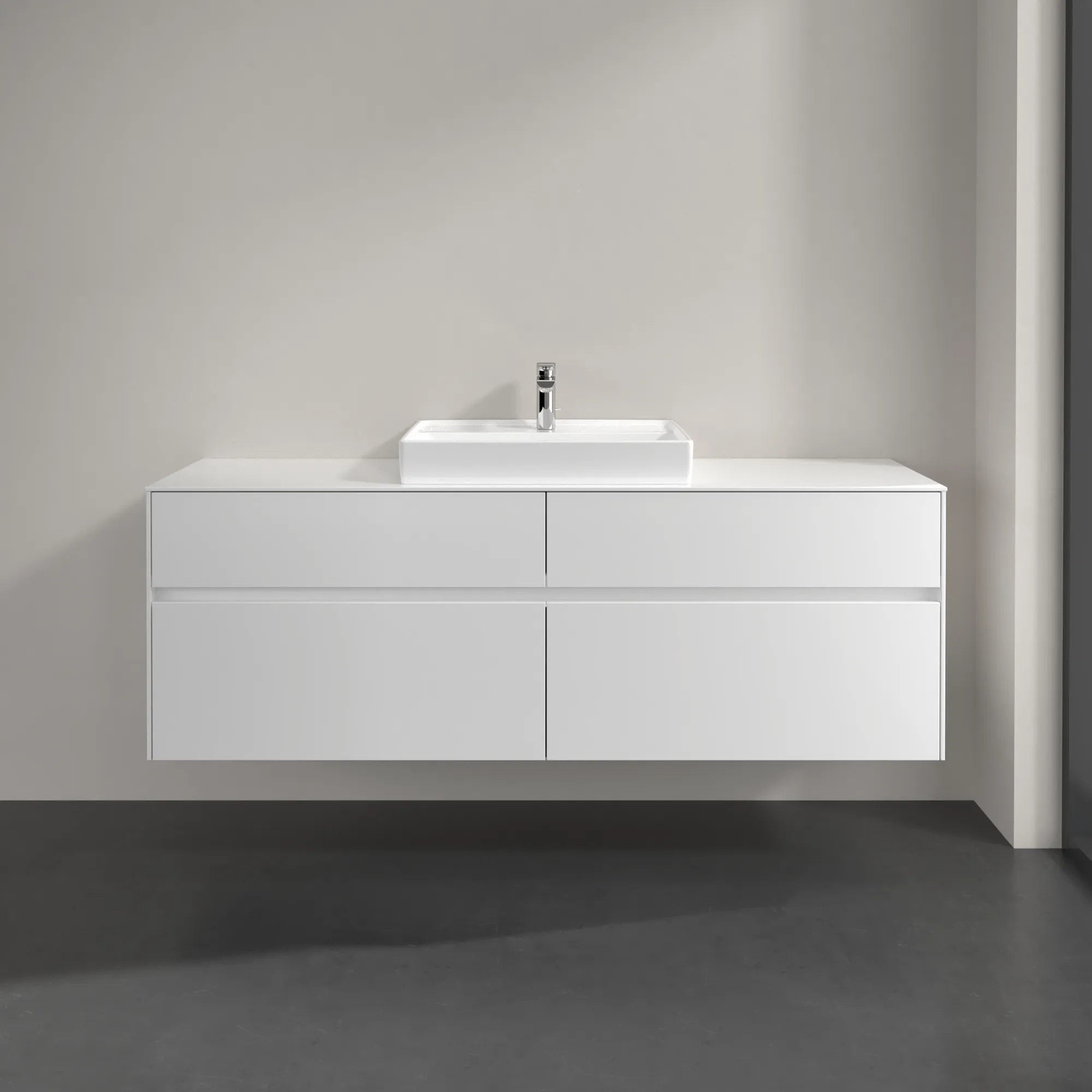 Villeroy & Boch Waschtischunterschrank „Collaro“ 1600 × 548 × 500 mm Glossy White, mit Beleuchtung, für Becken mittig Villeroy & Boch Waschtischunterschrank „Collaro“ 1600 × 548 × 500 mm Glossy White, mit Beleuchtung, für Becken mittig