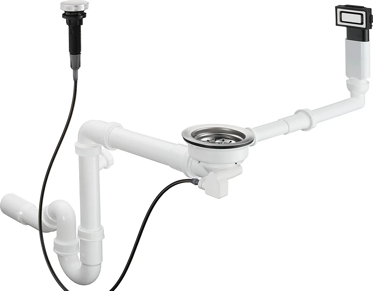 Hansgrohe D14-11 Automatische Ab- und Überlaufgarnitur, Edelstahl, Durchmesser 40/50 mm, 1 1/2" mit Raumsparablaufbogen und Röhrengeruchverschluss