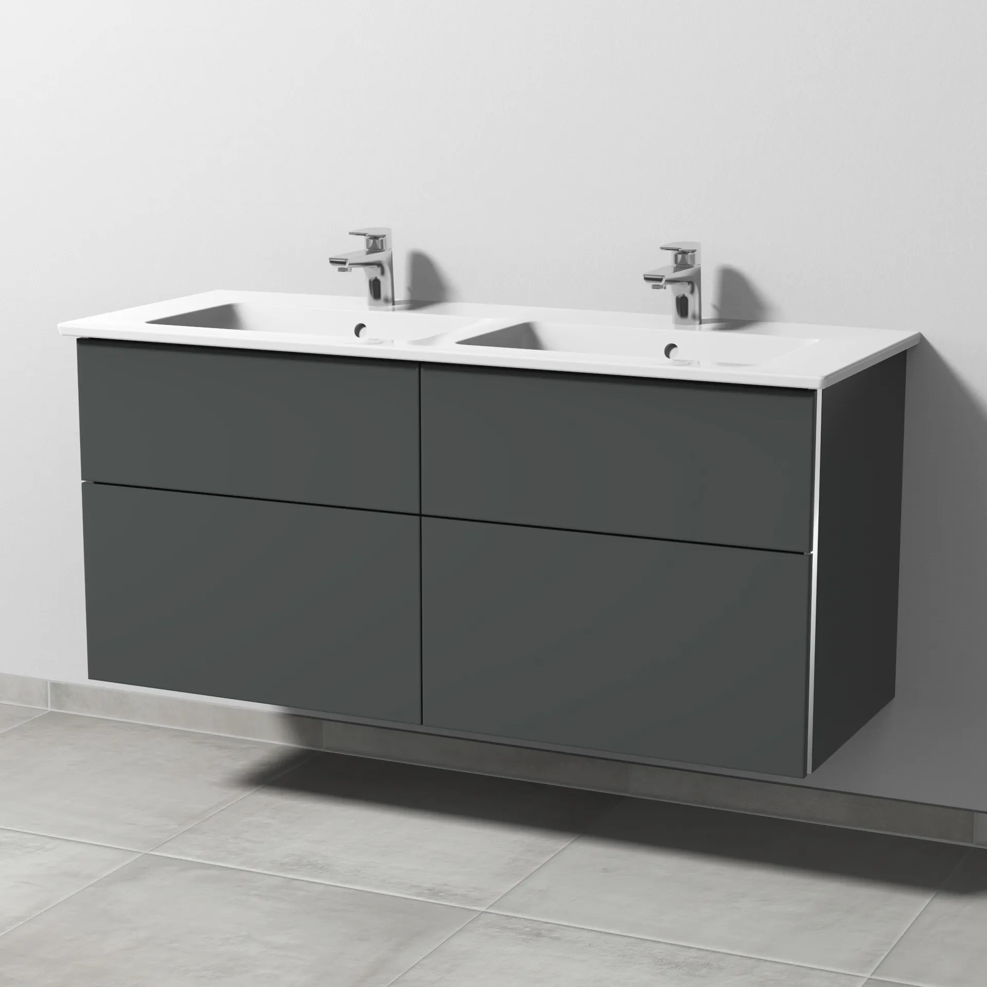 Sanipa Keramik-Waschtisch-Waschtischunterschrank mit Waschtischunterschrank „3way“ 1255 × 591 × 477 mm in Anthrazit (matt), mit Hahnlochbohrung,