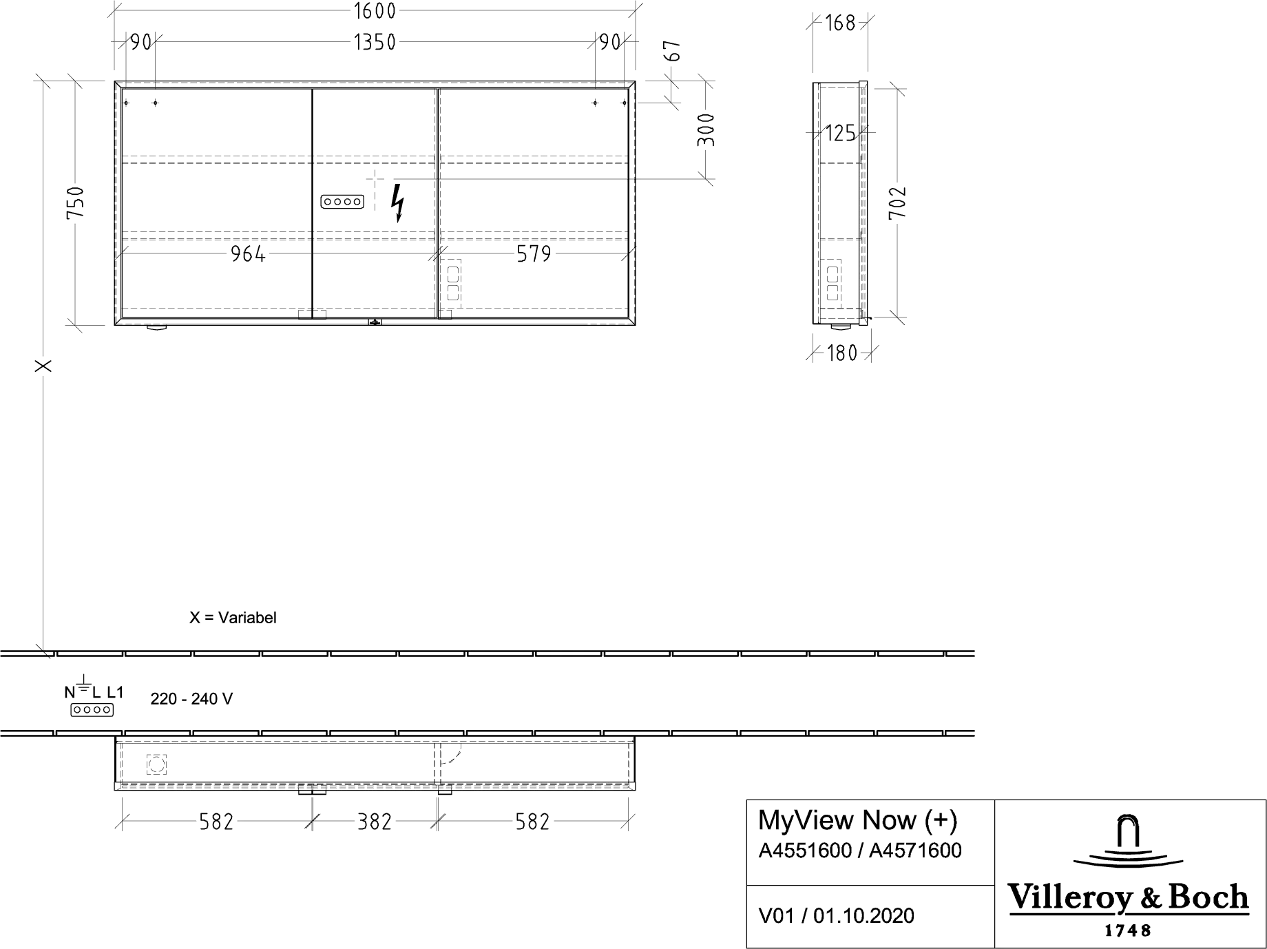 Villeroy & Boch Aufputz-Spiegelschrank My View Now, 1600x750x168 mm, glänzend, mit Beleuchtung und Absenkautomatik