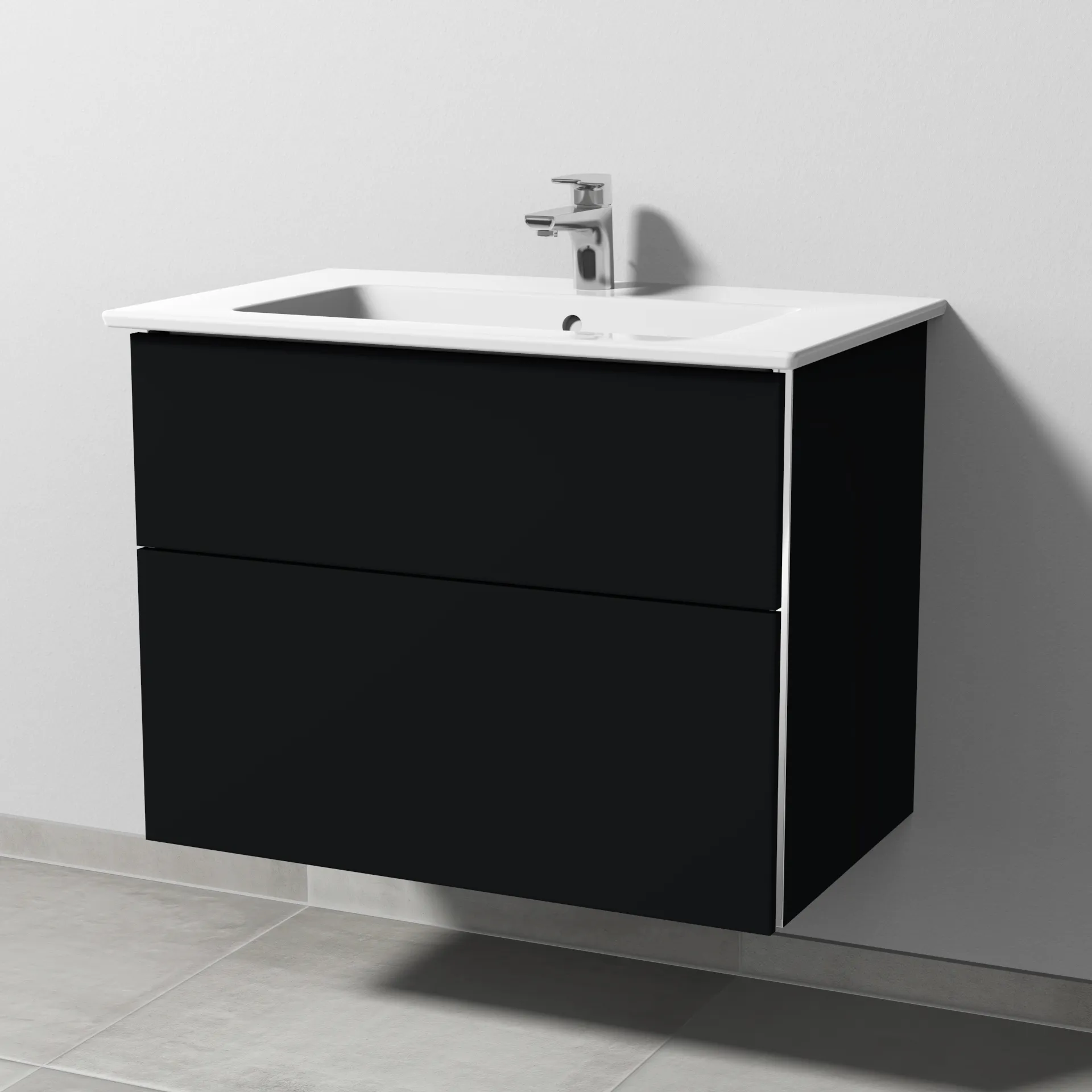 Sanipa Keramik-Waschtisch-Waschtischunterschrank mit Waschtischunterschrank „3way“ 755 × 591 × 478 mm in Schwarz (matt), mit Hahnlochbohrung, Becken mittig Sanipa Keramik-Waschtisch-Waschtischunterschrank mit Waschtischunterschrank „3way“ 755 × 591 × 478 mm in Schwarz (matt), mit Hahnlochbohrung, Becken mittig