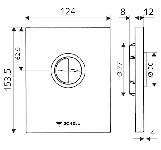 WC-Betätigungsplatte EDITION Eco, Vandalengeschützte Ausführung, Design-Betätigungsplatte, Betätigungstasten für Spar- und Hauptspülung, 4,5 - 9,0 l, B 120 mm x H 150 mm x T 12 mm, Frontplatte Edelstahl gebürstet