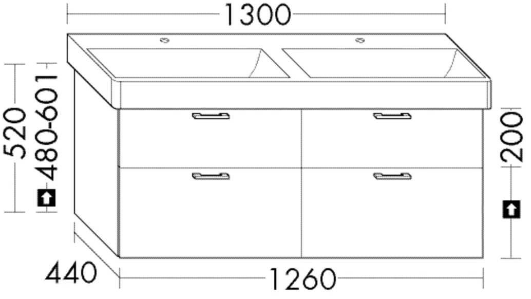 Waschtischunterschrank Sys30 von burgbad - 1.260 mm breit, 440 mm tief, 520 mm hoch, 2 Schubladen oben mit Siphonausschnitt, 2 Auszüge unten Waschtischunterschrank Sys30 von burgbad - 1.260 mm breit, 440 mm tief, 520 mm hoch, 2 Schubladen oben mit Siphonausschnitt, 2 Auszüge unten