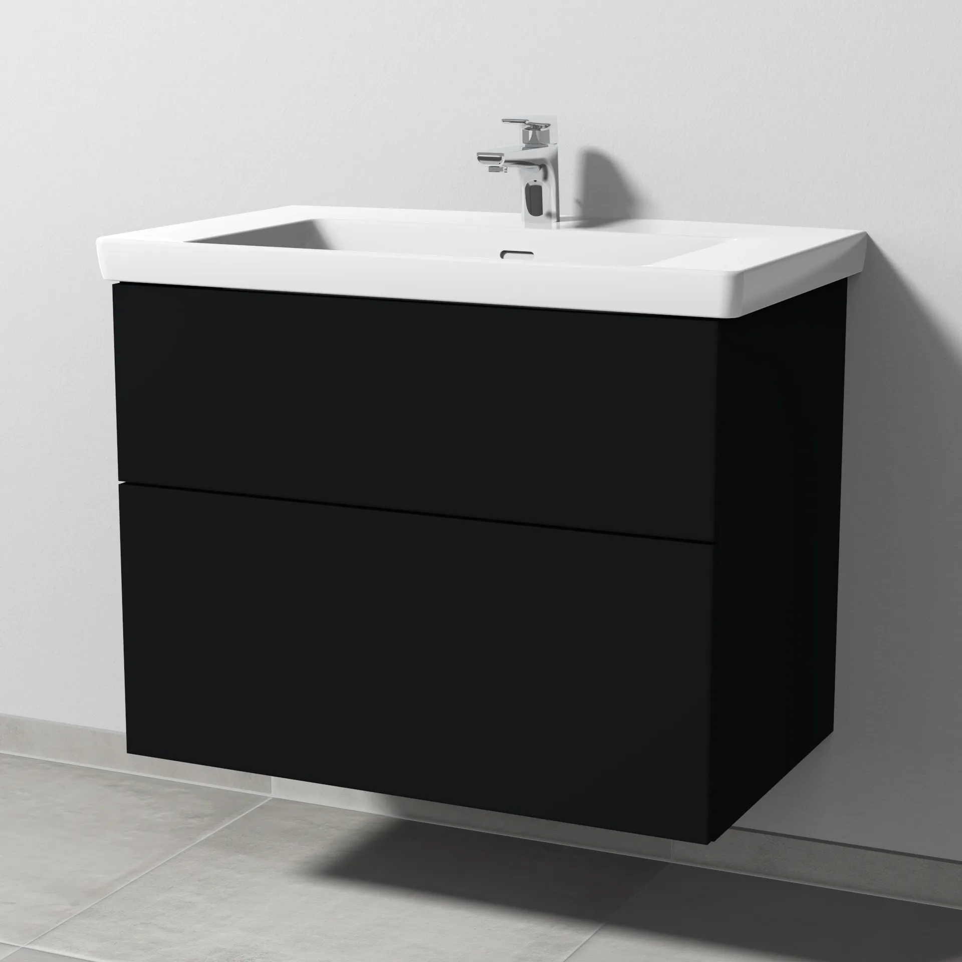 Sanipa Waschtischunterschrank „3way“ 755 × 588 × 462 mm in Schwarz (matt), mit Hahnlochbohrung, Becken mittig