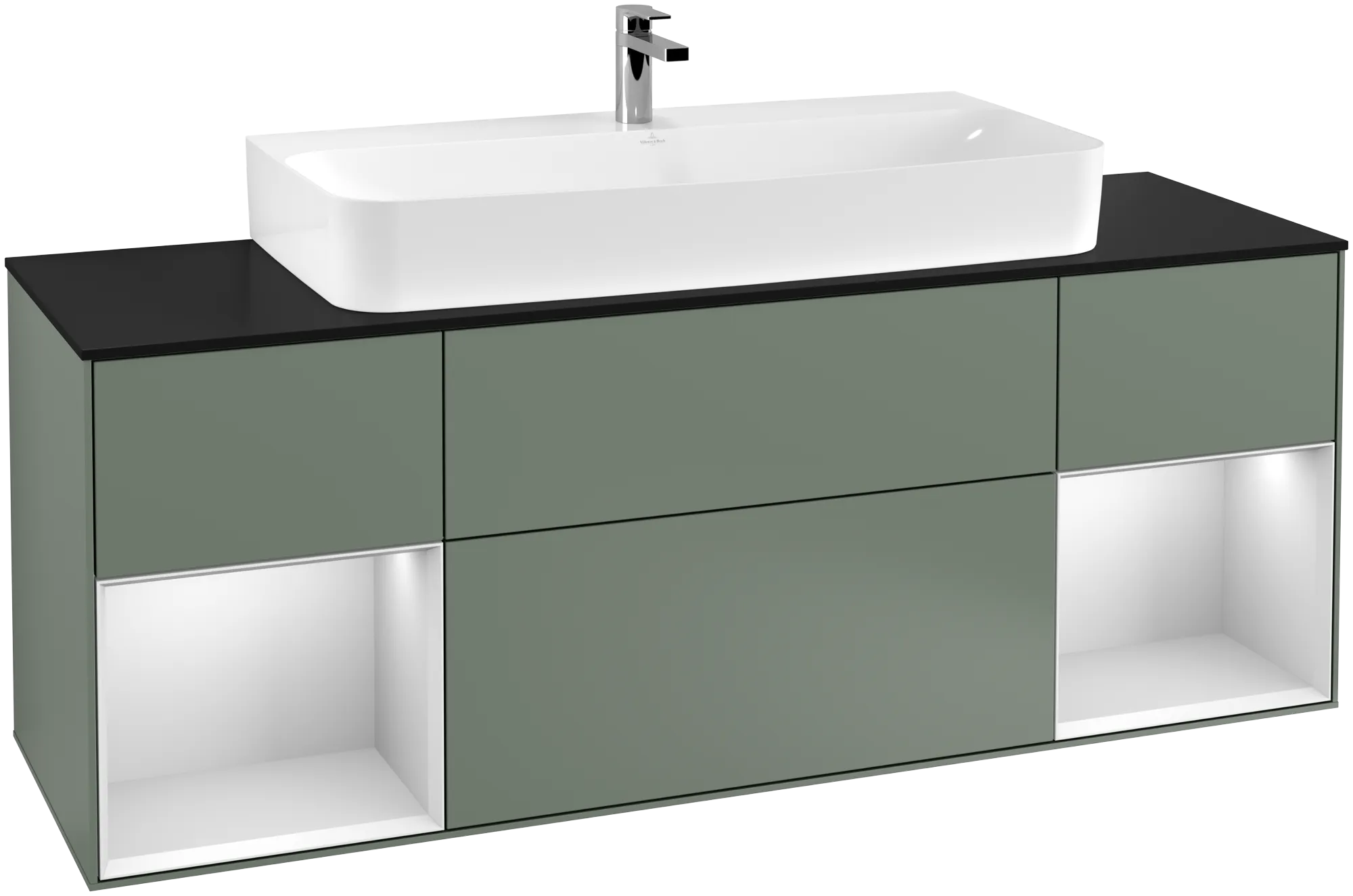 Villeroy & Boch Finion Waschbeckenunterschrank G21 1600x603x501mm Olive Matt Lacquer/White Matt Lacquer/Glass Black Matt