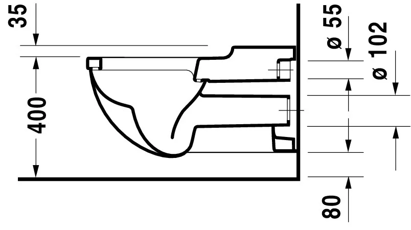 Wand-Tiefspül-WC „Starck 3“ 37 × 35,5 × 70 cm, Befestigung sichtbar, mit Spülrand