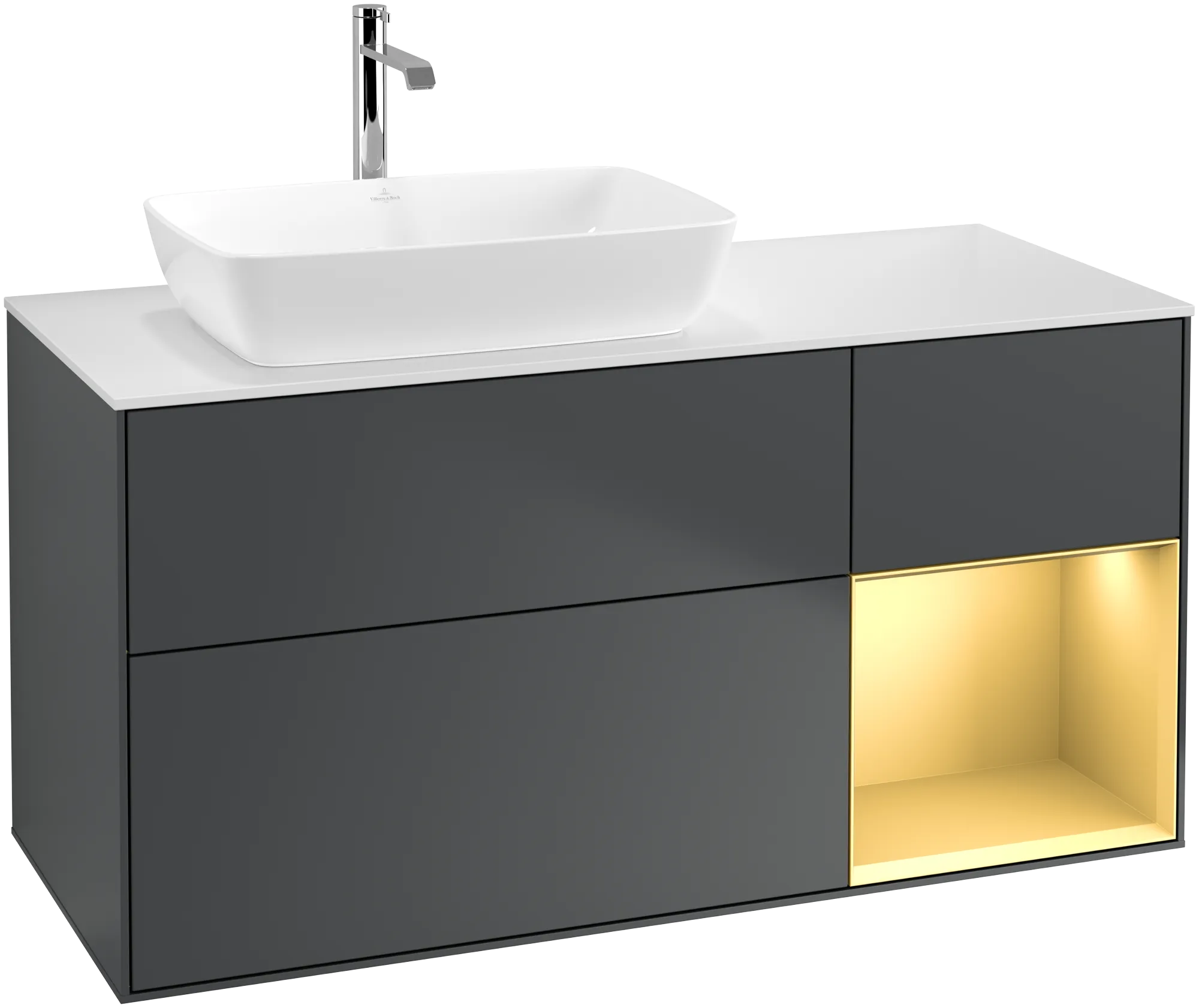 Villeroy & Boch Waschbeckenunterschrank Finion F81, 1200x603x501mm, Midnight Blue Matt Lacquer / Gold Matt Lacquer / Glass White Matt