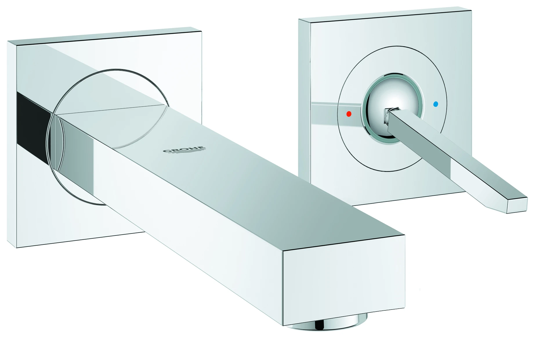 2-Loch-Waschtischbatterie Eurocube Joy 19997, Wandmontage, Fertigmontageset für 23 429, Ausladung 170 mm, chrom