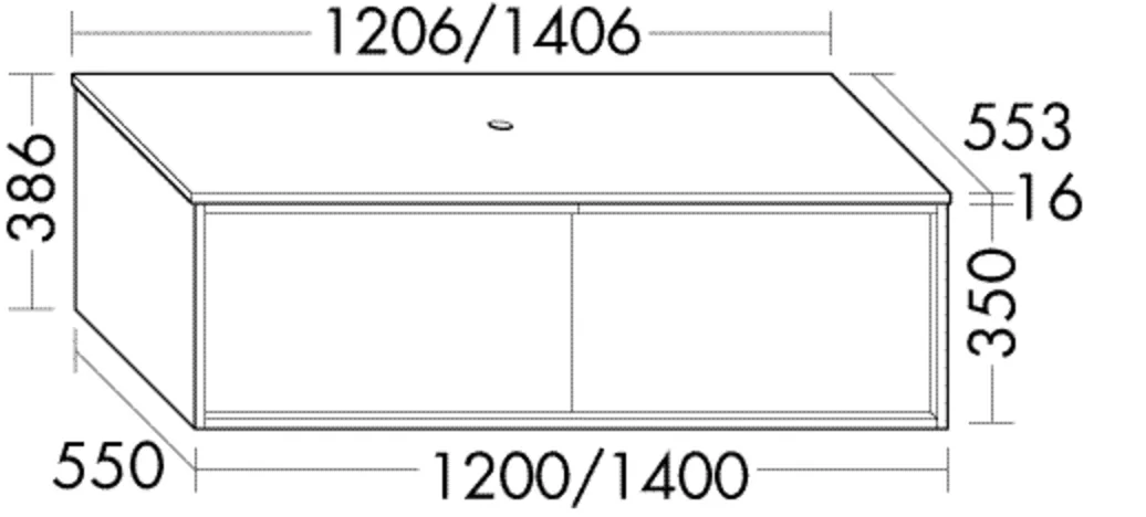 Burgbad Waschtischunterschrank Uomo SHPL121, 553x1206x386 mm, 420 mm tief, mittiger Installationsraum, 2 Auszüge