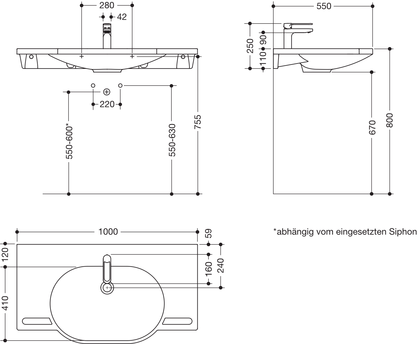 Set-Waschtisch und Armatur 100 × 55 × 11 cm