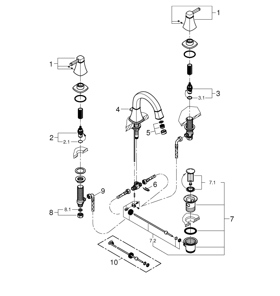 Grohe Grandera 3-Loch-Waschtischbatterie 20624, Zugstangen-Ablaufgarnitur 1 ¼, chrom Grohe Grandera 3-Loch-Waschtischbatterie 20624, Zugstangen-Ablaufgarnitur 1 ¼, chrom