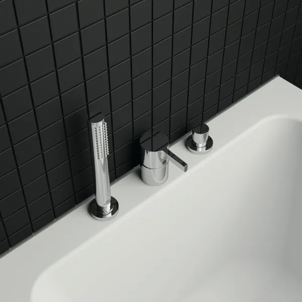 3-Loch Wannenrandarmatur Joy, ohne Auslauf, mit Stab-Handbrause und Umsteller, Brushed Gold 3-Loch Wannenrandarmatur Joy, ohne Auslauf, mit Stab-Handbrause und Umsteller, Brushed Gold