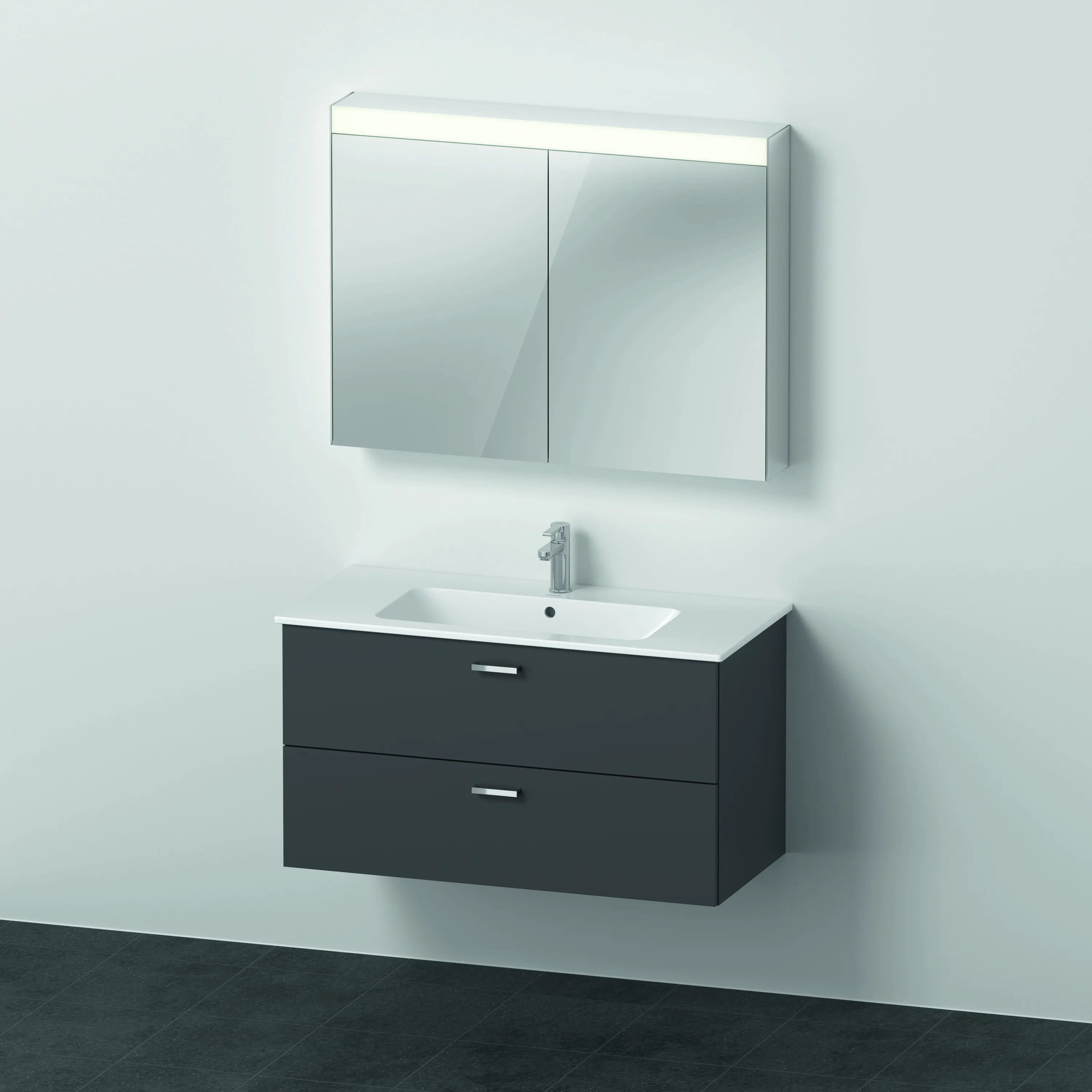 Duravit Waschtischunterschrank Möbelwaschtisch mit Waschtischunterbau und Spiegelschrank „XBase“ 103 × 200 × 49 cm in Graphit Matt