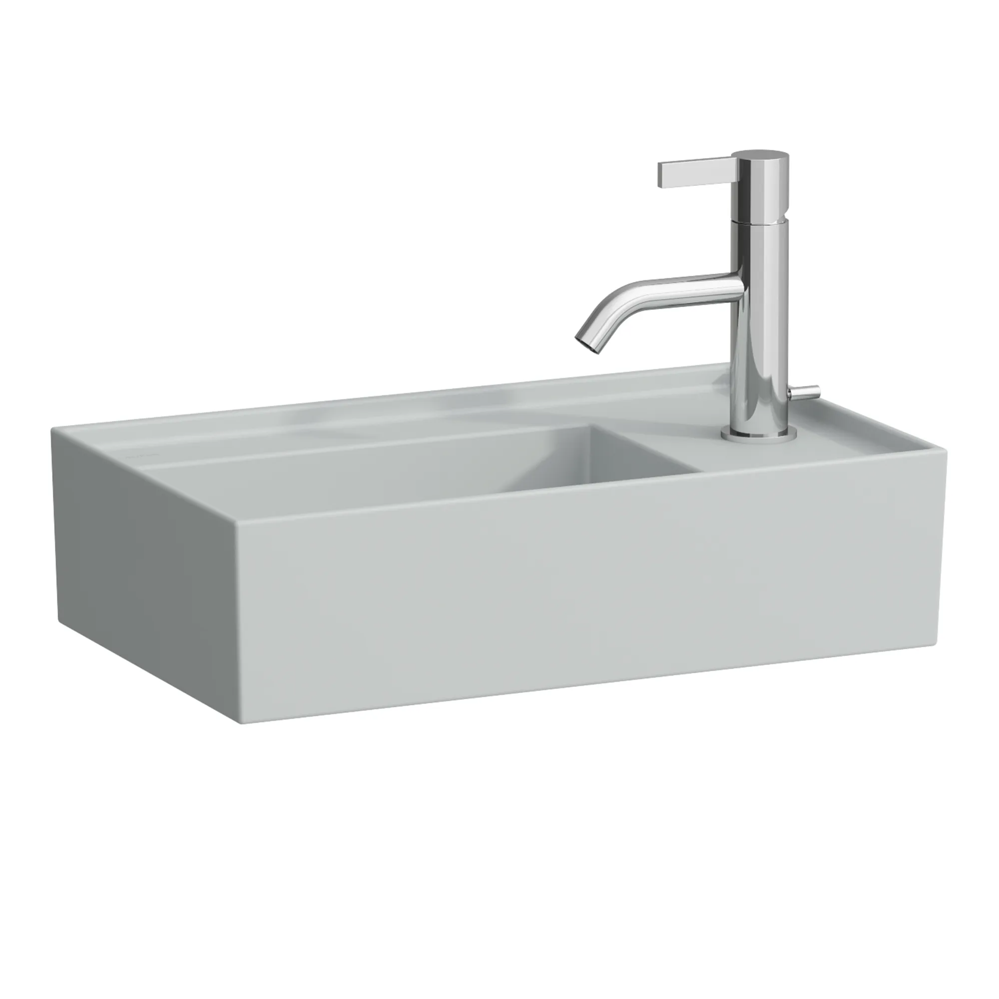 Laufen Handwaschbecken Kartell by Laufen, asymmetrisch, grau matt, 460x280x150 mm, 1-Hahnloch, Armaturenbank rechts Laufen Handwaschbecken Kartell by Laufen, asymmetrisch, grau matt, 460x280x150 mm, 1-Hahnloch, Armaturenbank rechts