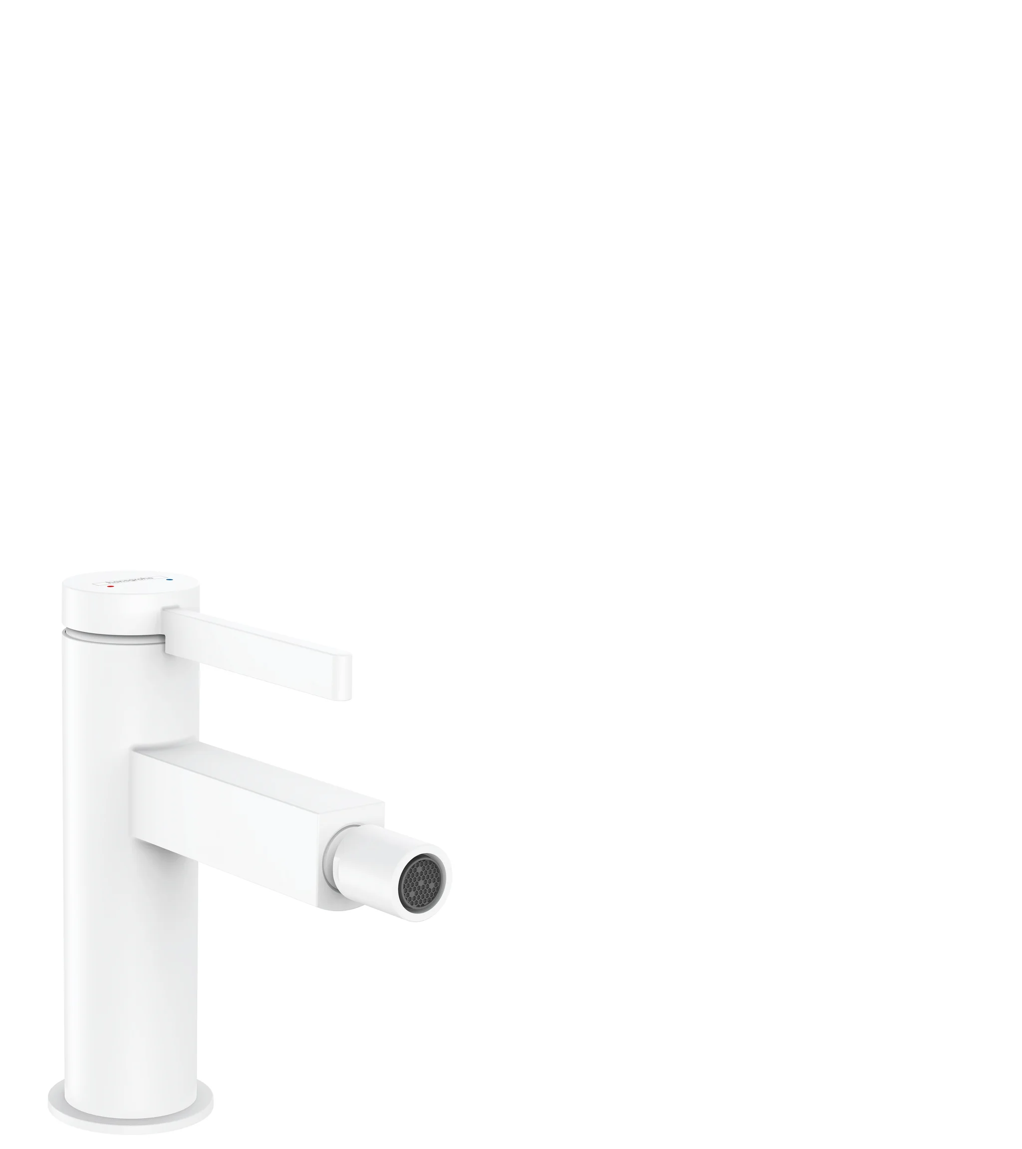 Hansgrohe Bidetmischer Finoris, Einhebel-Bidetmischer mit Push-Open Ablaufgarnitur, Mattweiß, Ausladung 129 mm, Auslaufhöhe 99 mm Hansgrohe Bidetmischer Finoris, Einhebel-Bidetmischer mit Push-Open Ablaufgarnitur, Mattweiß, Ausladung 129 mm, Auslaufhöhe 99 mm