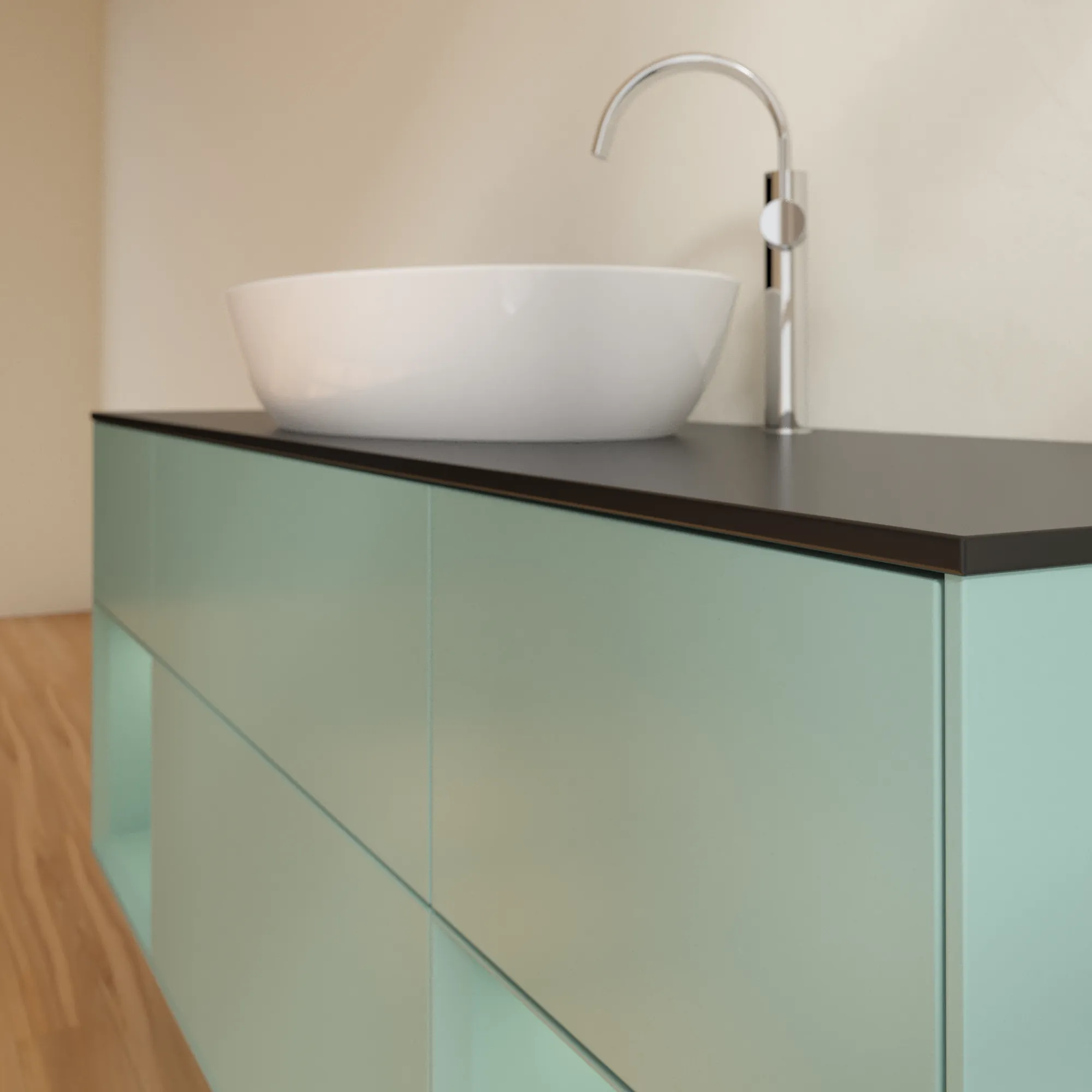 Villeroy & Boch Waschtischunterschrank „Finion“ für Schrankwaschtisch 1600 × 603 × 501 mm Olive Matt Lacquer, für Becken mittig, mit Hahnlochbohrung