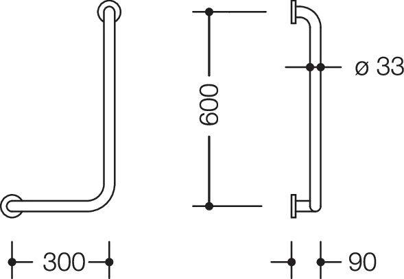 HEWI Winkelgriff links, Serie 805 Classic, Edelstahl, 300x600 mm HEWI Winkelgriff links, Serie 805 Classic, Edelstahl, 300x600 mm