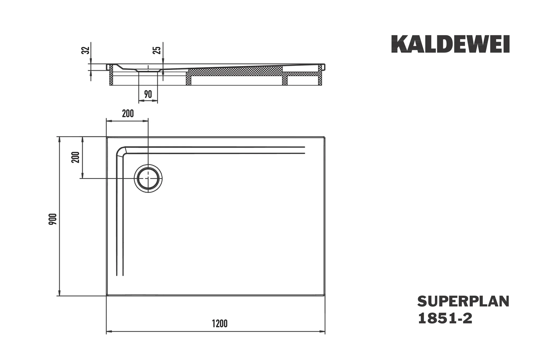 Kaldewei Duschwanne „Superplan“ 90 × 120 cm ohne Oberflächenveredelung, in pergamon