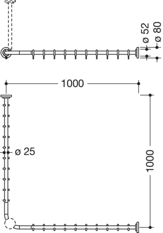 HEWI System 900 Vorhangstange, suizidhemmend, Edelstahl, schwarz