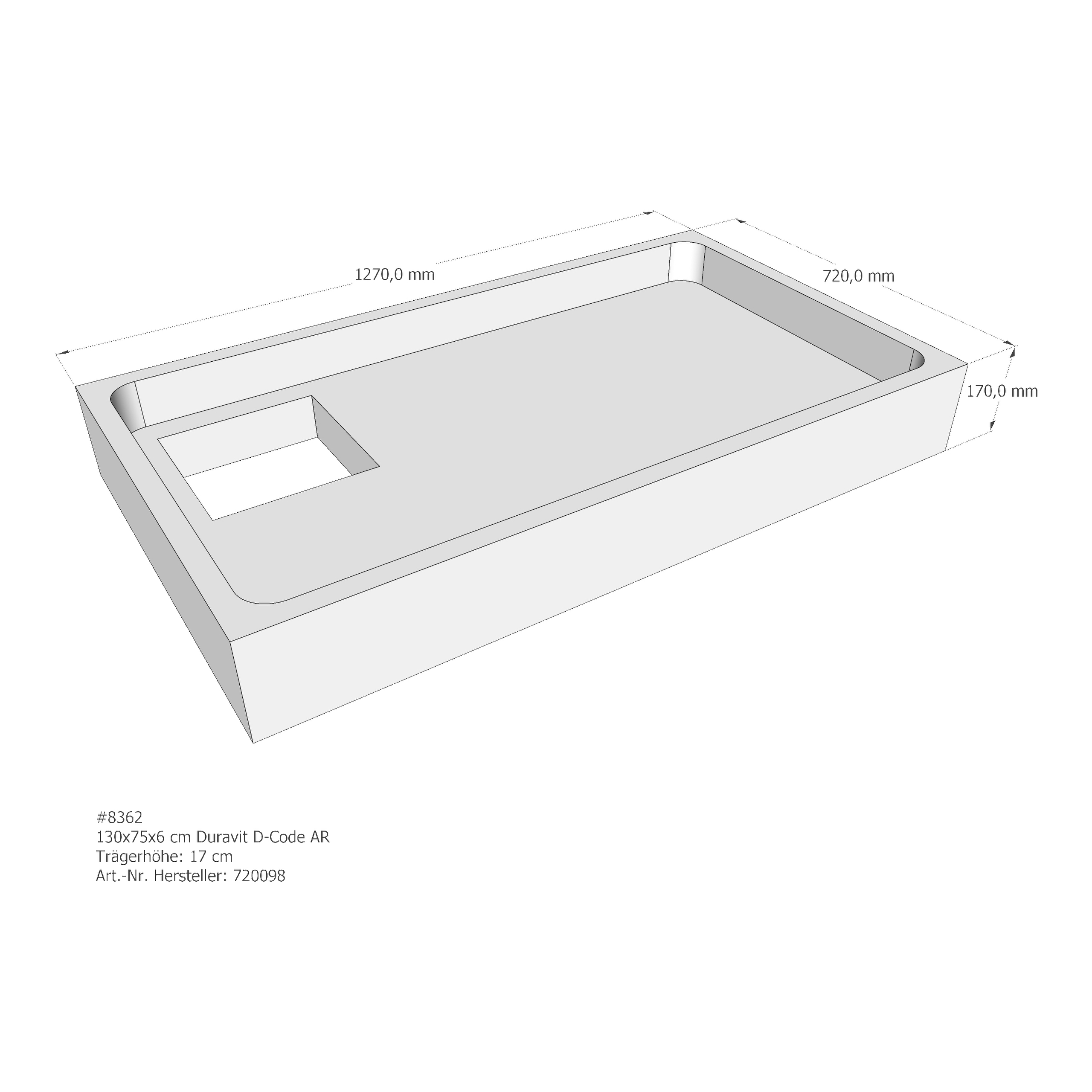 Duschwannenträger für Duravit D-Code 130 × 75 × 6 cm Duschwannenträger für Duravit D-Code 130 × 75 × 6 cm