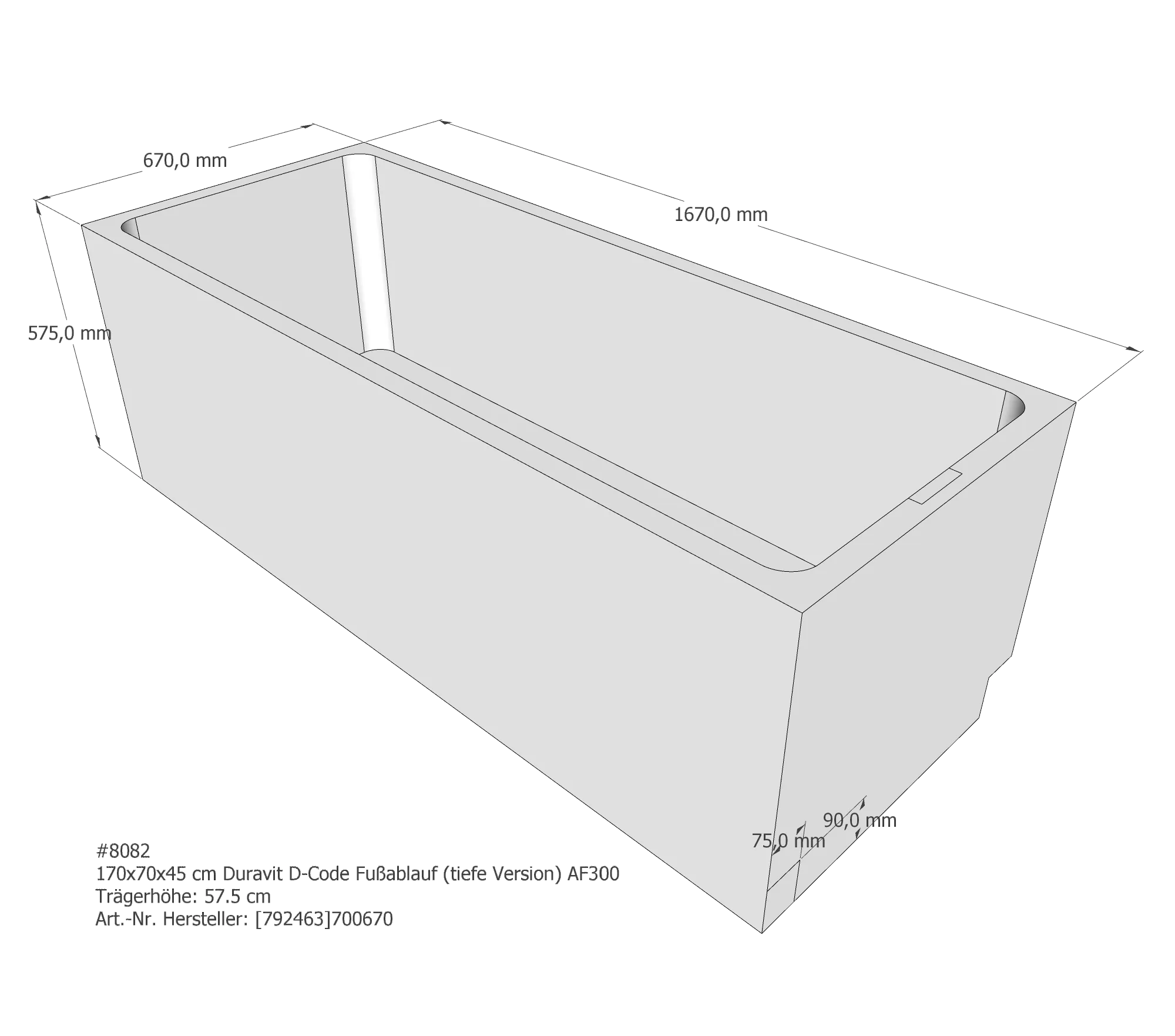 Badewannenträger passend für Duravit 1930 180 × 80 × 46 cm